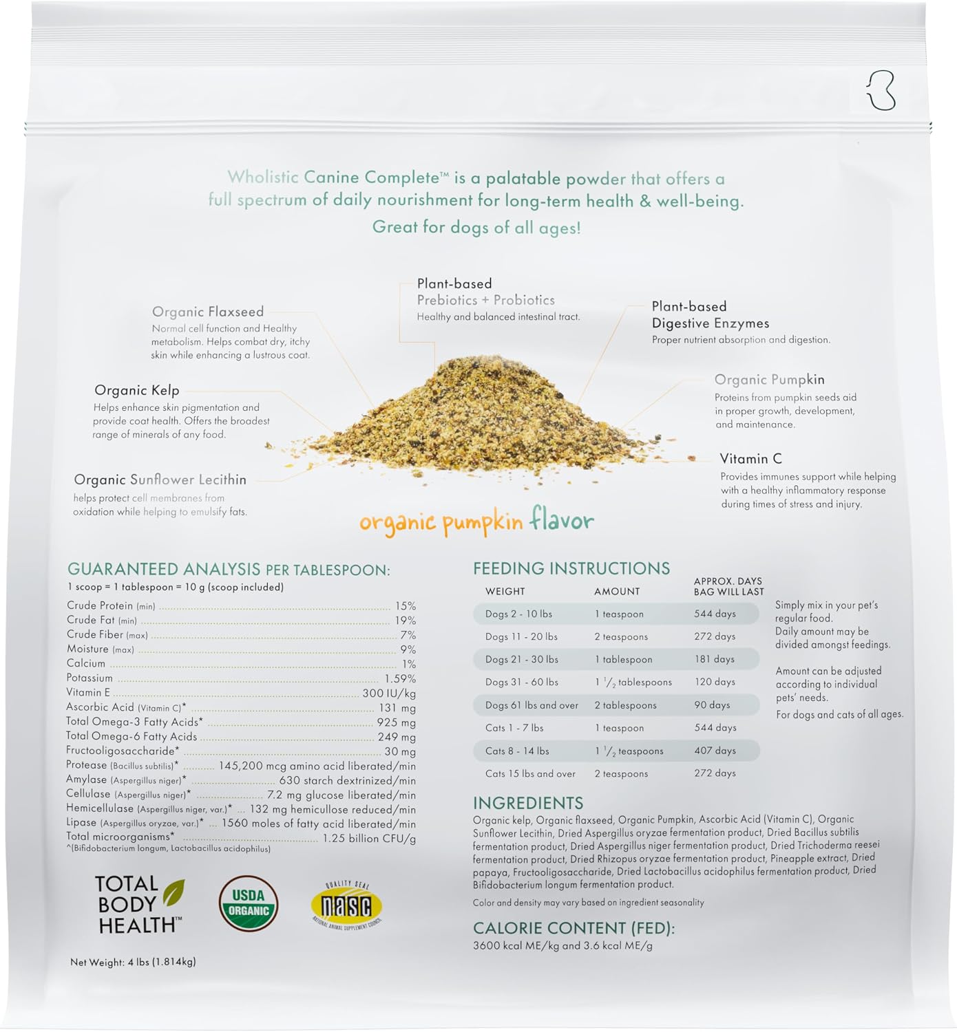 Organic Dog Vitamins | 1 Lb | 45 Scoops | Daily Dog Multivitamin with Prebiotics, Probiotics for Immune Support, Skin Coat, Digestion, & Joint Health | Canine Complete