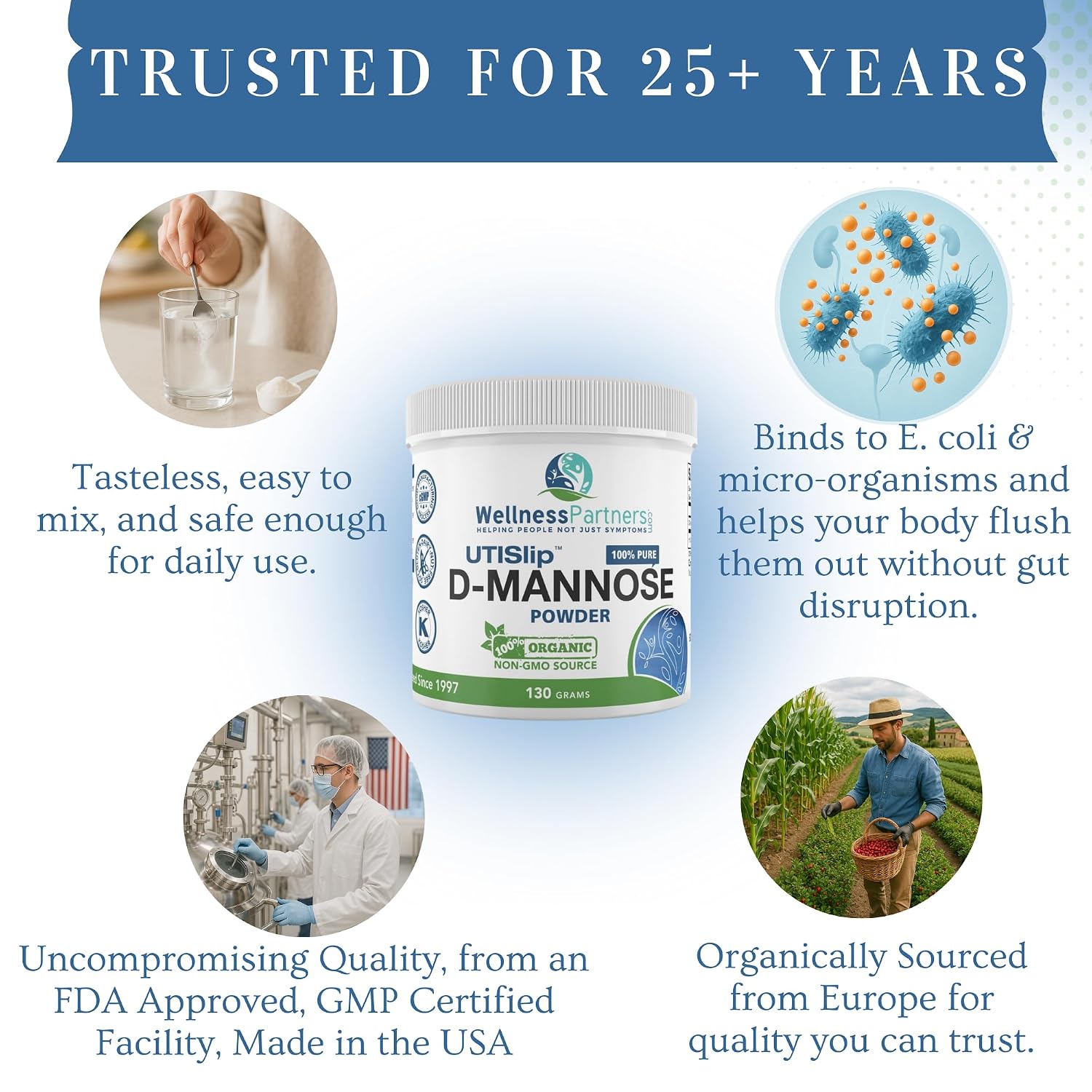 Now New UTI-Slip D Mannose Non GMO Organic Source Powder 130g jar.