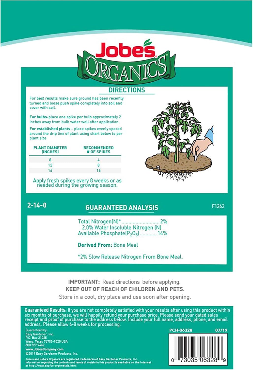 Jobe’s Organics All Purpose Fertilizer Spikes, Easy Plant Care Fertilizer for Vegetables, Flowers, Shrubs, Trees, and Plants, 50 Count