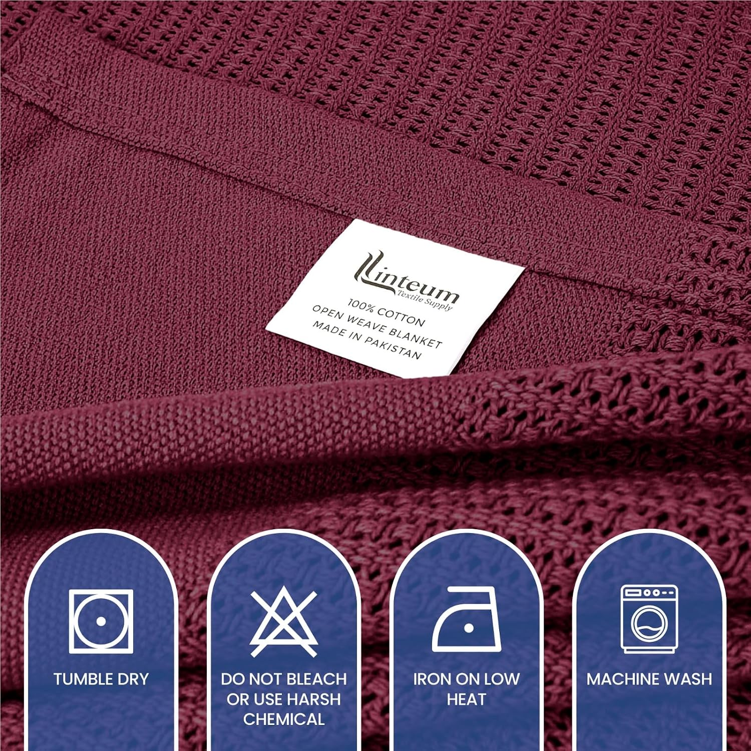 Linteum 100% Cotton Open-Cell Leno Weave Blanket — Breathable All Season — Queen 90x90 — Ice Grey