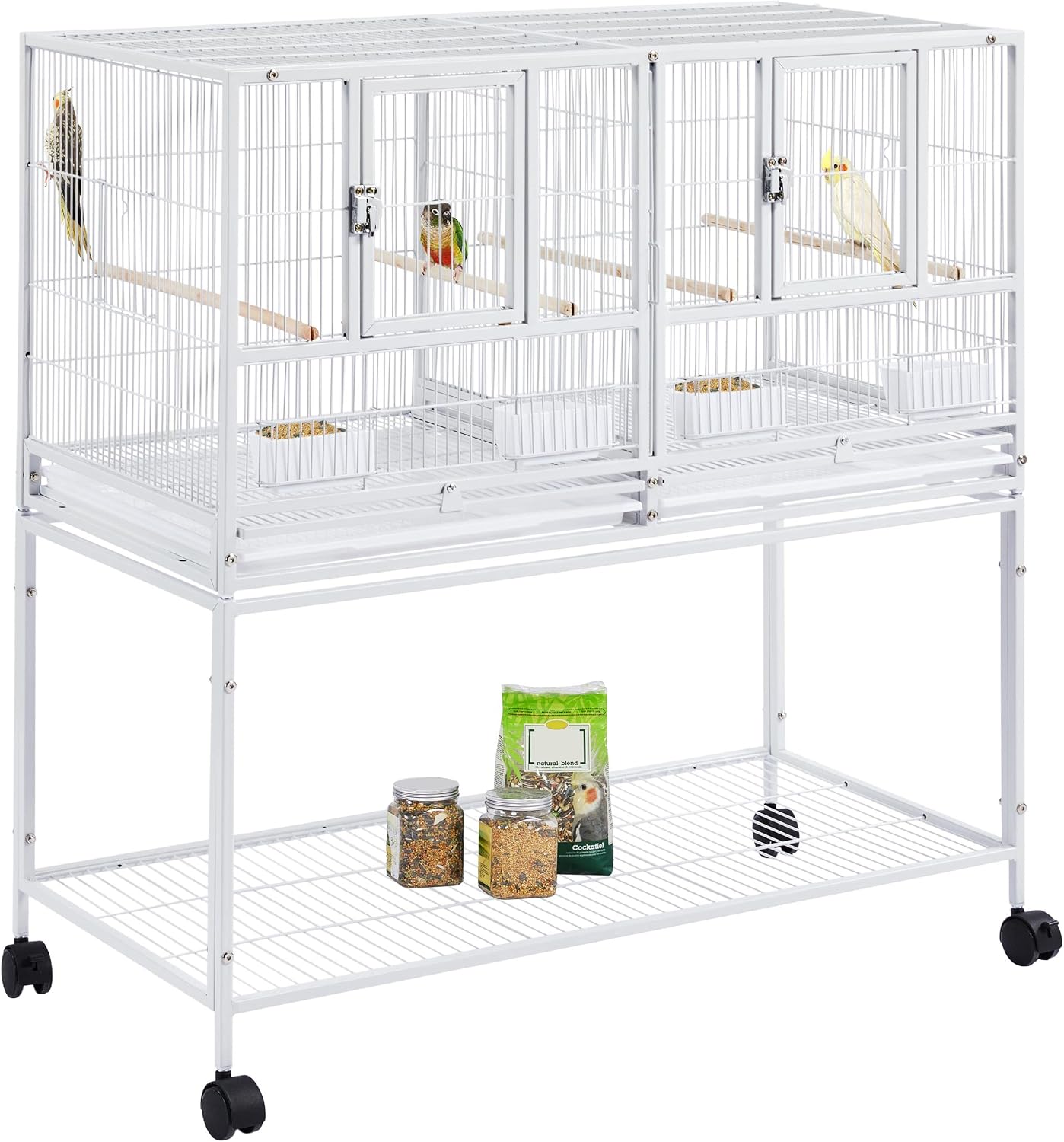 Yaheetech 41.5" Stackable Divided Breeder Breeding Parakeet Bird Cage for Canaries Cockatiels Lovebirds Finches Budgies Small Parrots with Rolling