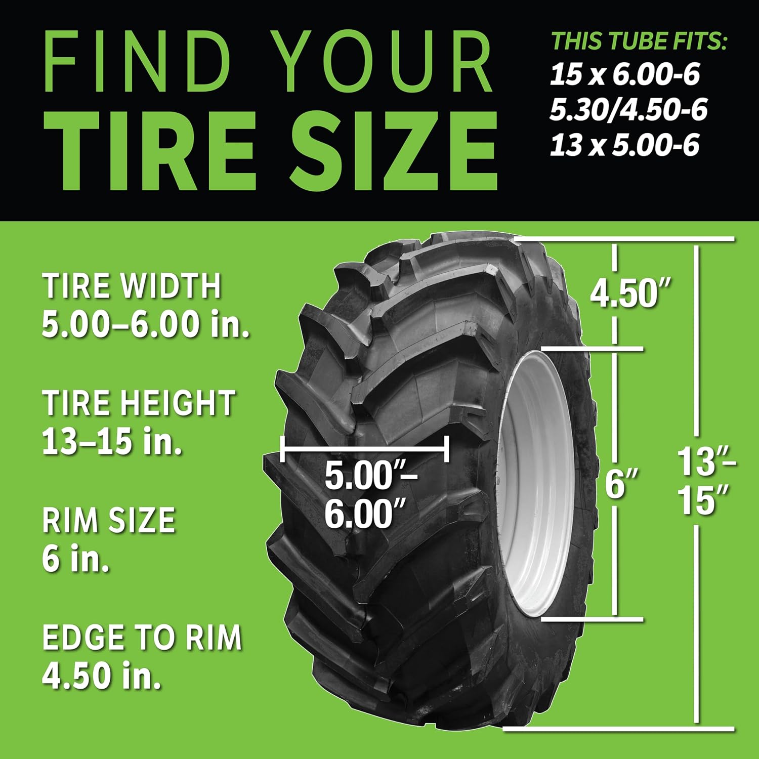 Slime 30014 Inner Tube for riding lawn mowers, ATVs, quads, tractors and other farm equipment, Extra Strong, Includes Self-Sealing Slime Sealant, Heavy Duty, 15x6.00-6" / 5.30/4.50-6" / 13x5.00-6"