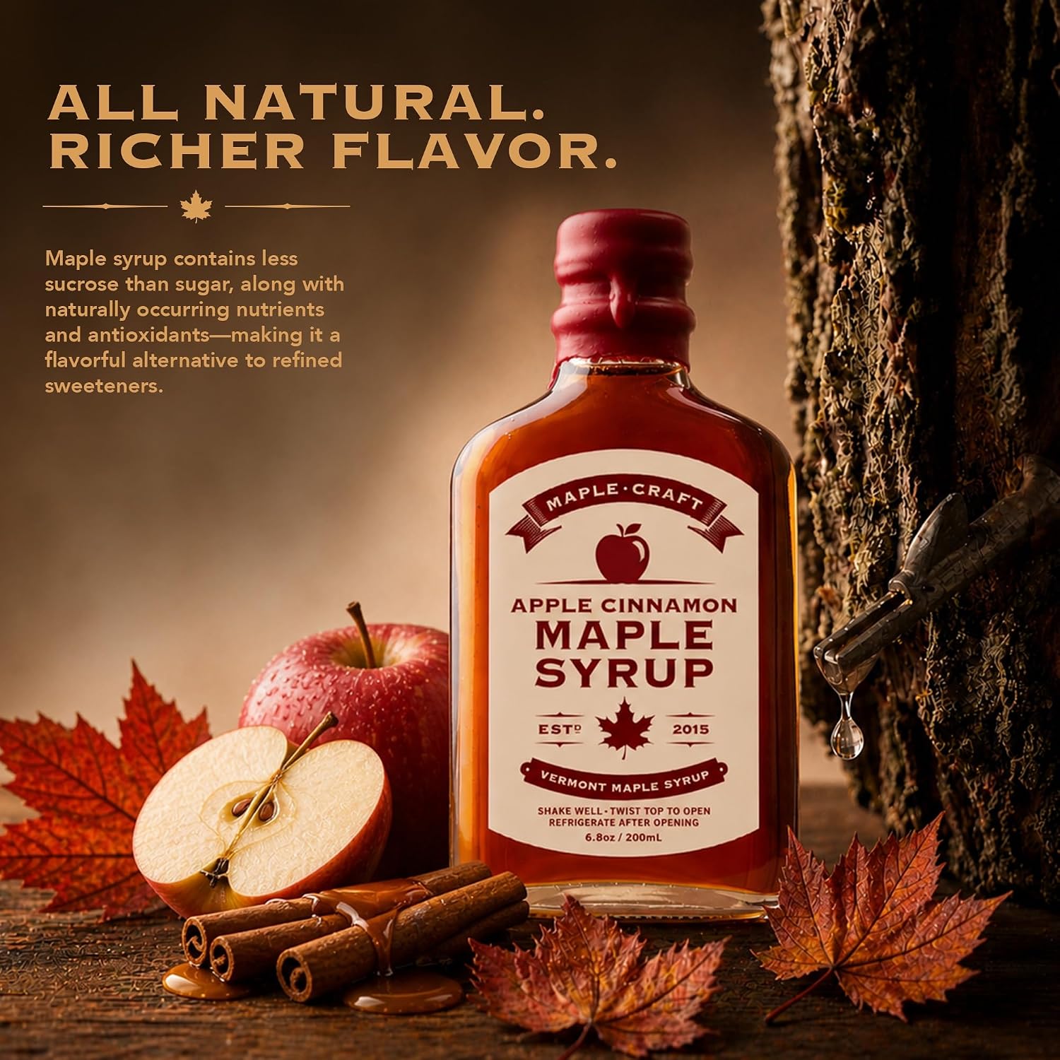 Maple Craft Foods Salted Caramel Maple Syrup – Organic Vermont Maple Syrup with Natural Caramel Flavor & Salt, Gourmet Flavored Syrup for Pancakes, Coffee, Baking and Desserts, 6.8 oz
