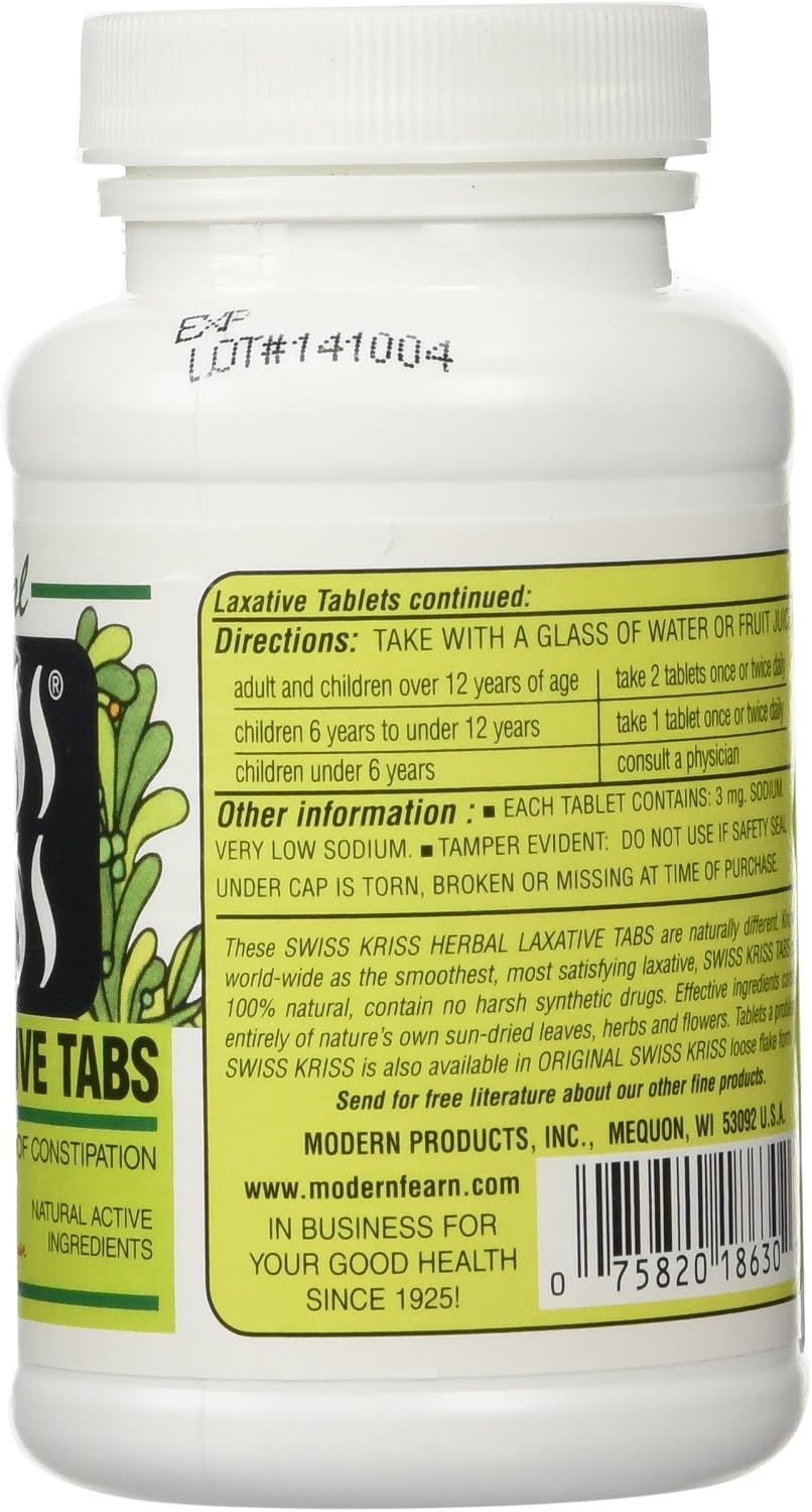 Swiss Kriss Herbal Laxative Tablets, Natural Laxatives for Constipation Relief, Senna Laxative, 250 tablets, (Pack of 2)