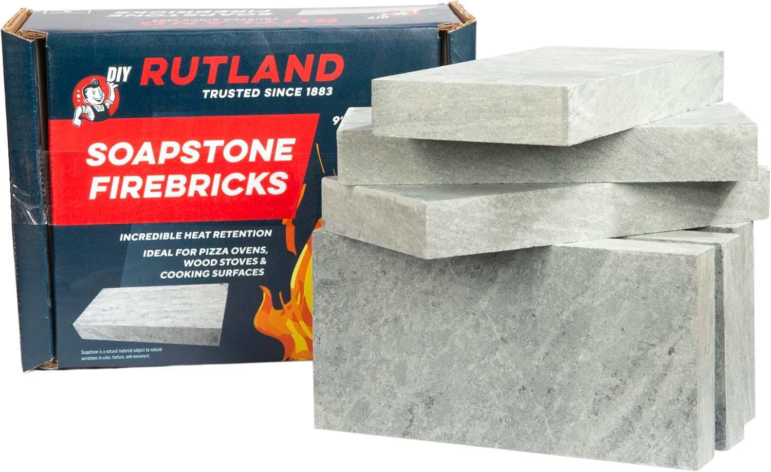 Rutland Fire Bricks, Properly Cured High Temperature FireBrick, USA-Made Residential Fire Clay Replacement for Wood Stove, Fireplace, & Pizza Oven, Size 9" x 4.5" x 1.25", 6-Pack, Tan