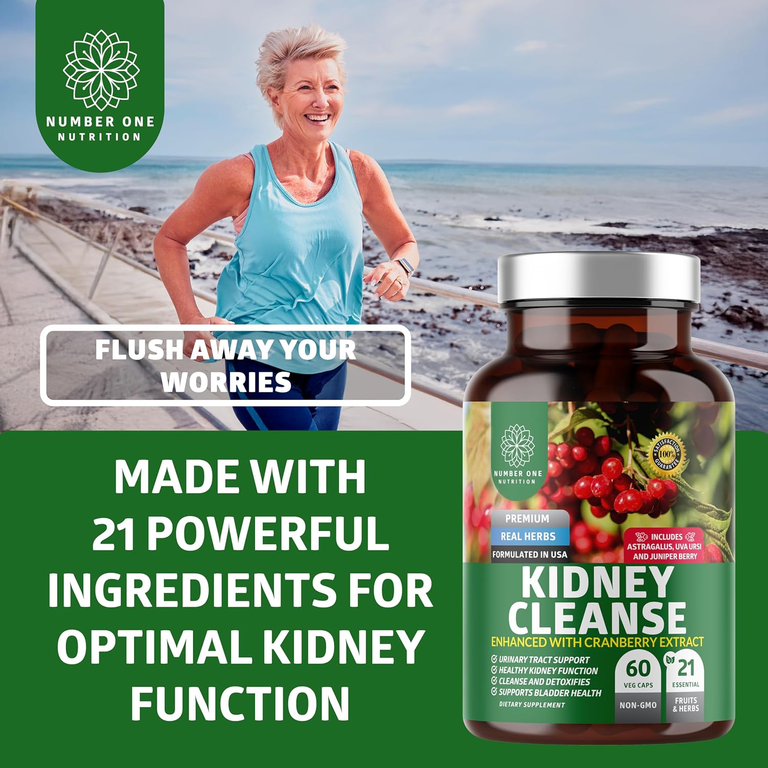 Kidney Support 21 Herbs with Cranberry Astragalus Uva Ursi, 60 Caps