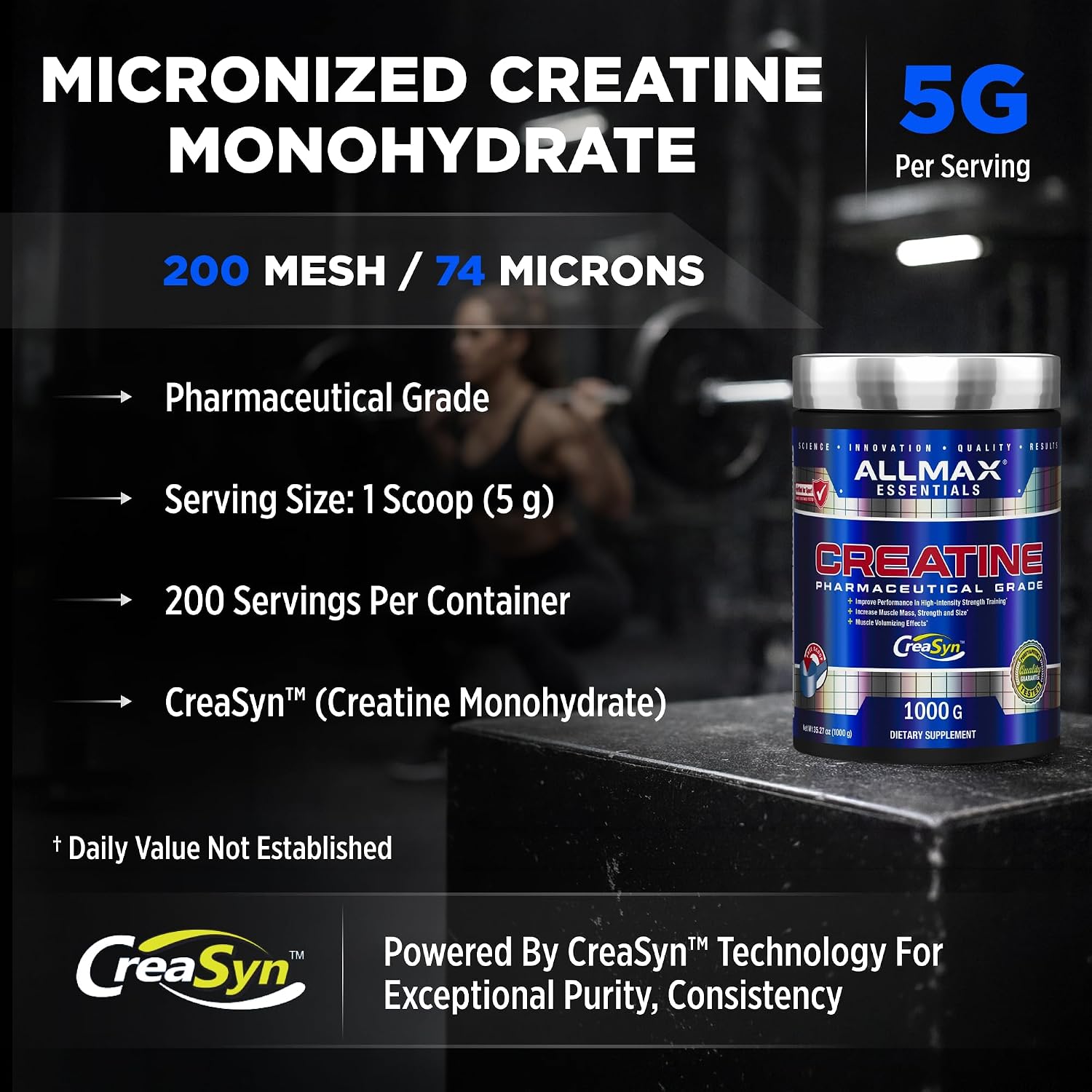 ALLMAX Creatine Monohydrate Powder, Micronized, Unflavored, 1000 g