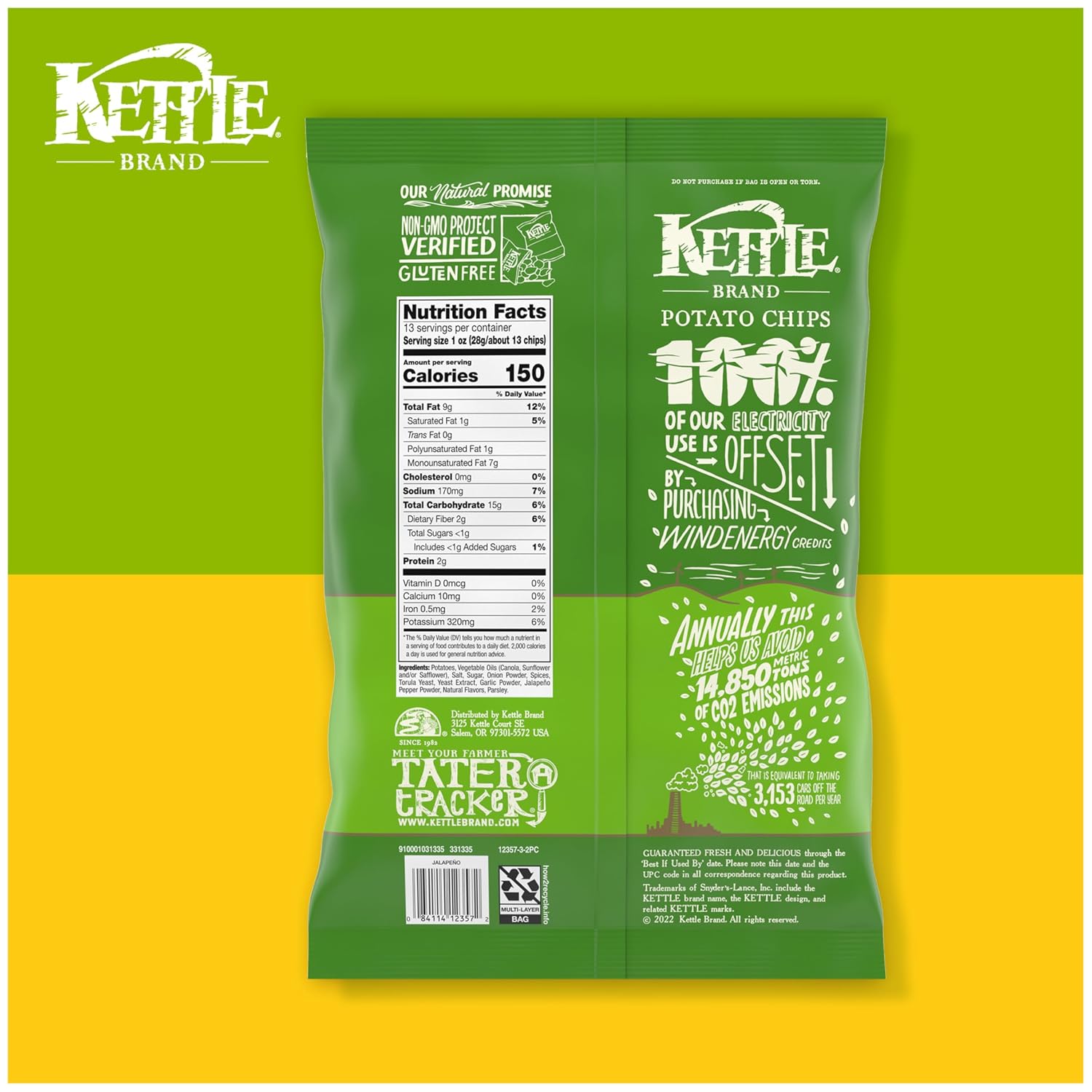 Kettle Brand Potato Chips, Jalapeno Kettle Chips, Party Size, 13 Oz