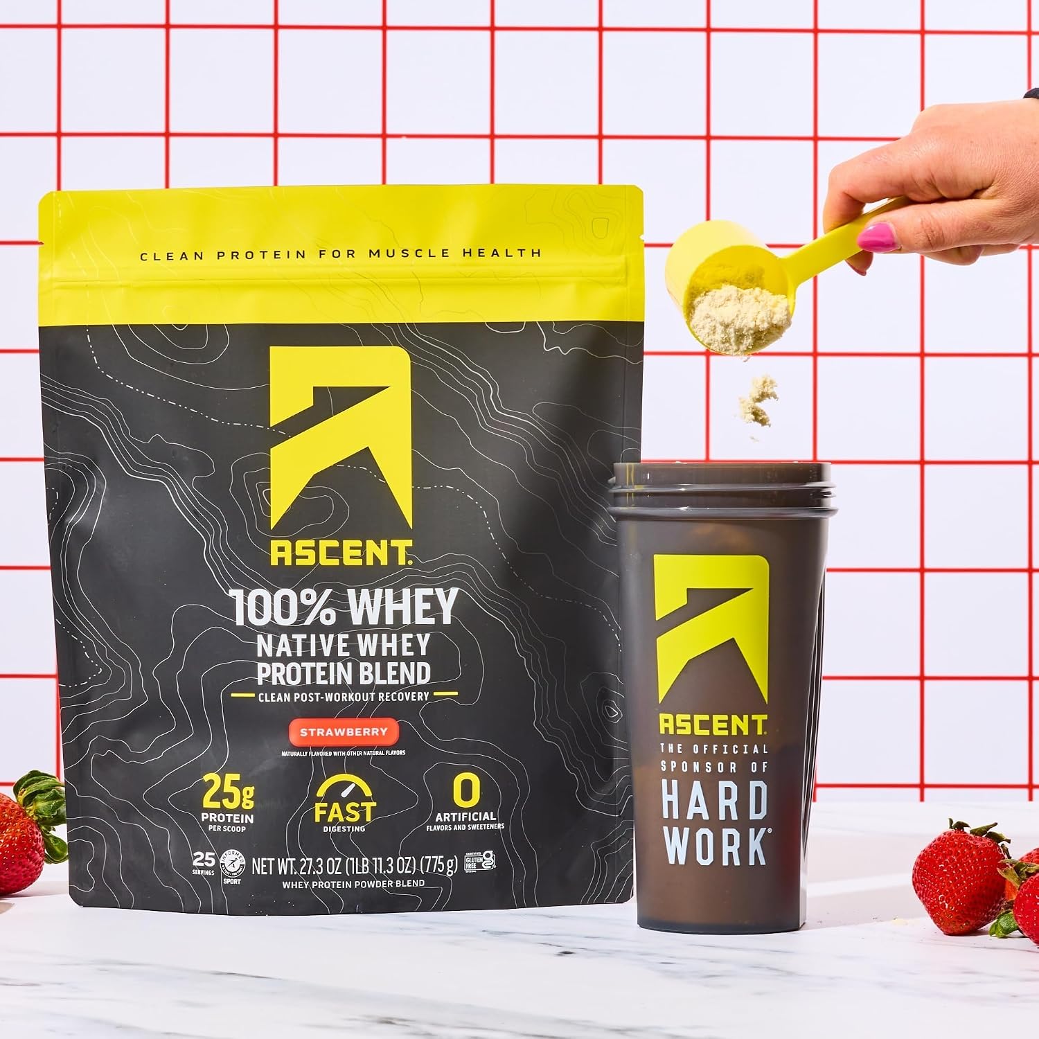 Ascent 100% Whey Protein Powder - Post Workout Whey Protein Isolate, Zero Artificial Flavors & Sweeteners, Gluten Free, 5.5g BCAA, 2.6g Leucine, Unflavored 2 lb