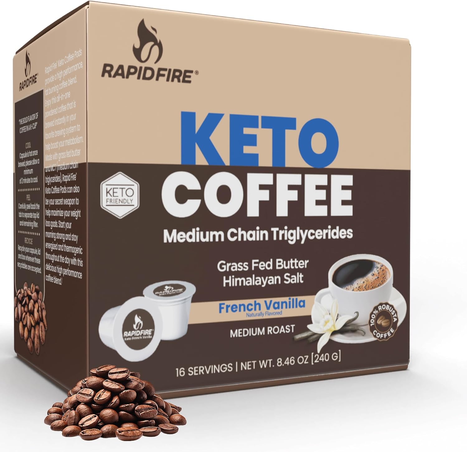 Rapidfire Caramel Macchiato Ketogenic High Performance Keto Coffee Pods, Supports Energy & Metabolism, Weight Management, Single Serve K Cup, Brown, 16 Count