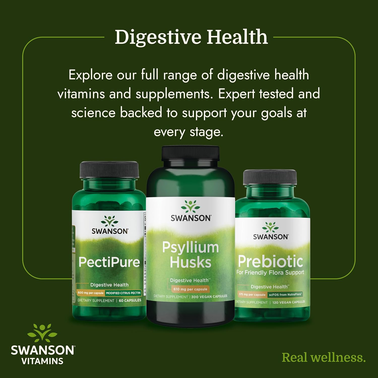 Swanson Psyllium Husk Dietary Fiber Supplement, 610 mg, 300 Capsules | Promotes Overall Health and Easier Elimination, Supports a Feeling of Fullness and Satiation, Plant-Based Dietary Fiber