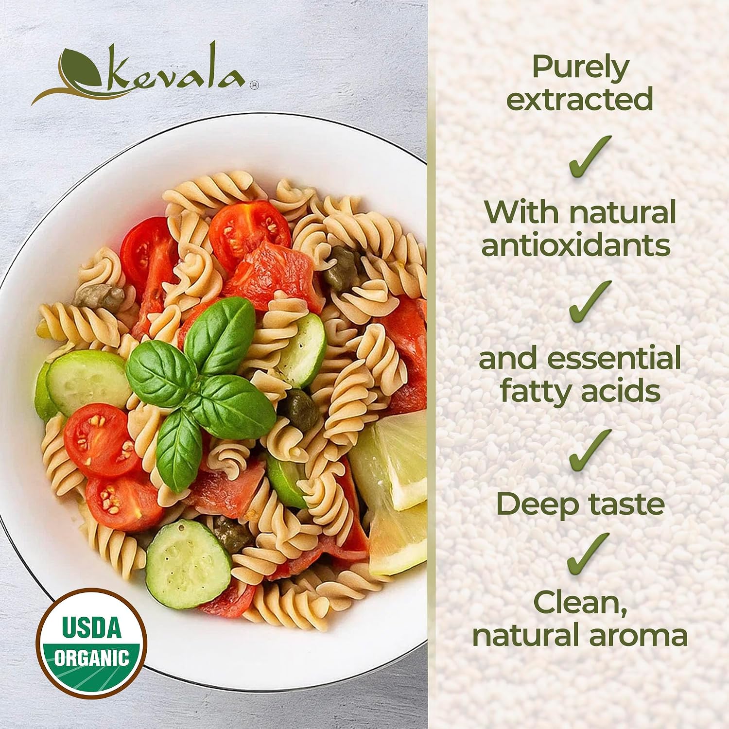 Kevala Organic Toasted Sesame Oil - 1 gal, Made with Organic Sesame Seeds | Medium Smoke Point Suitable for Light Roasting and Stir-Frying, Kitchen Pantry Essential Vegetable Oil, Salad Dressing Base