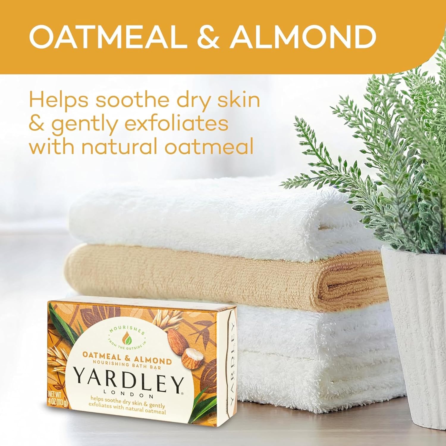 Yardley Oatmeal and Almond Bar Soap, 4.25 Ounce, Set of 3