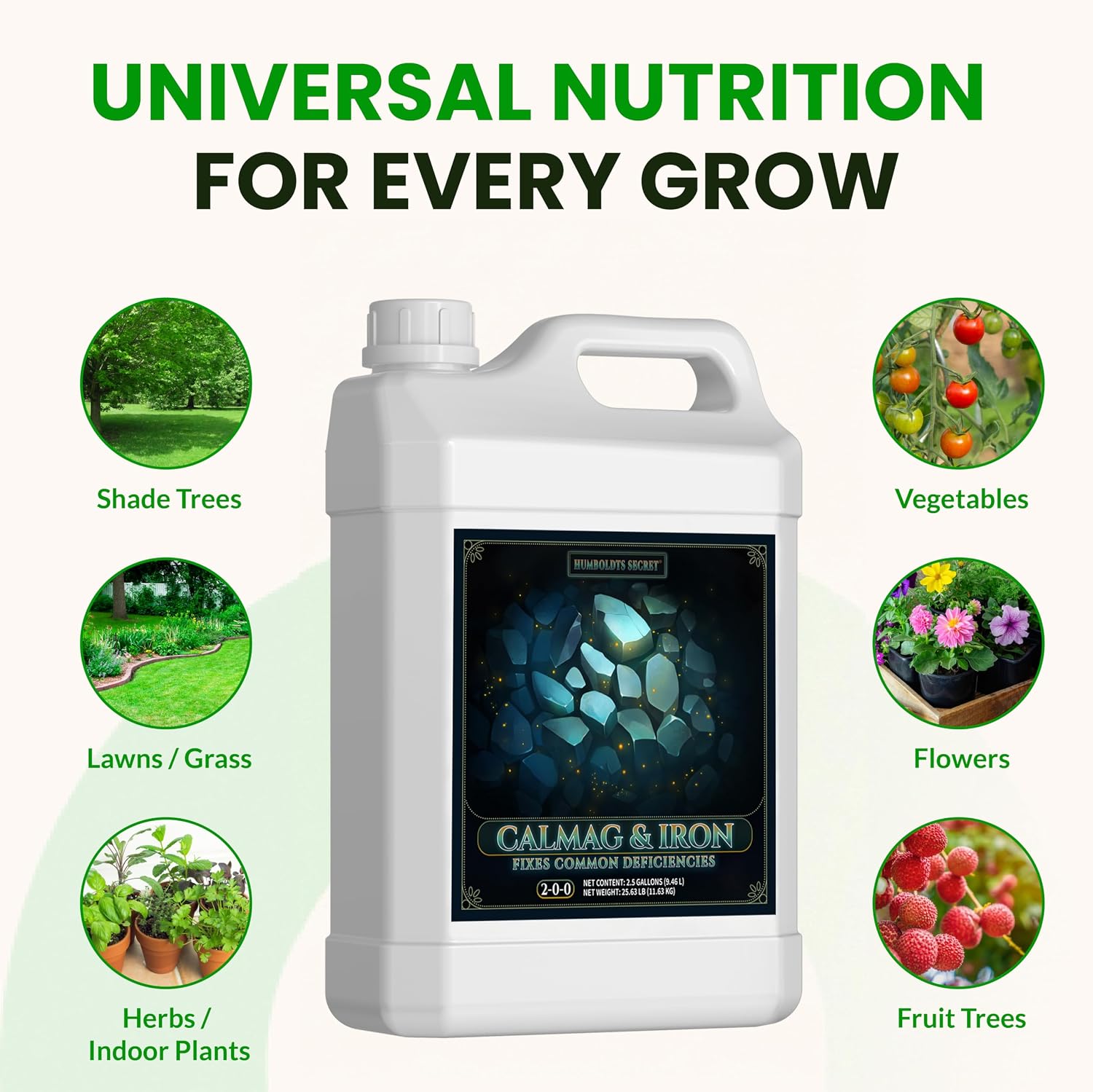 Humboldts Secret CalMag & Iron | Calcium, Magnesium & Chelated Iron Nutrient Fertilizer | Hydroponic Supplies for Vegetative & Flowering Growth in Soil, Coco, Hydroponics or RO Water | 1 Gallon