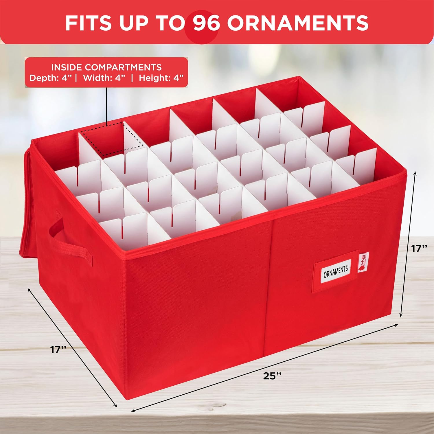 Christmas Ornament Storage Container with Dividers - Box Stores Up to 54 Ornaments, Zippered, Convenient, Adjustable