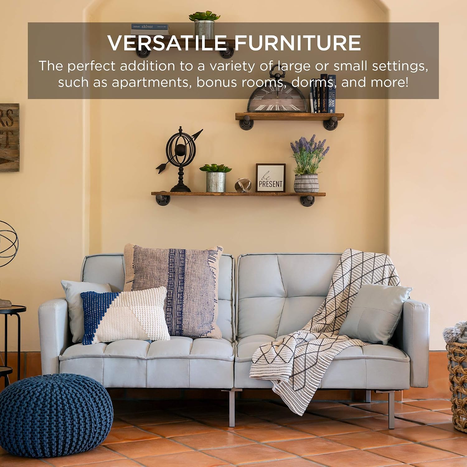 Best Choice Products Convertible Linen Fabric Tufted Split-Back Plush Futon Sofa Furniture for Living Room, Apartment, Bonus Room