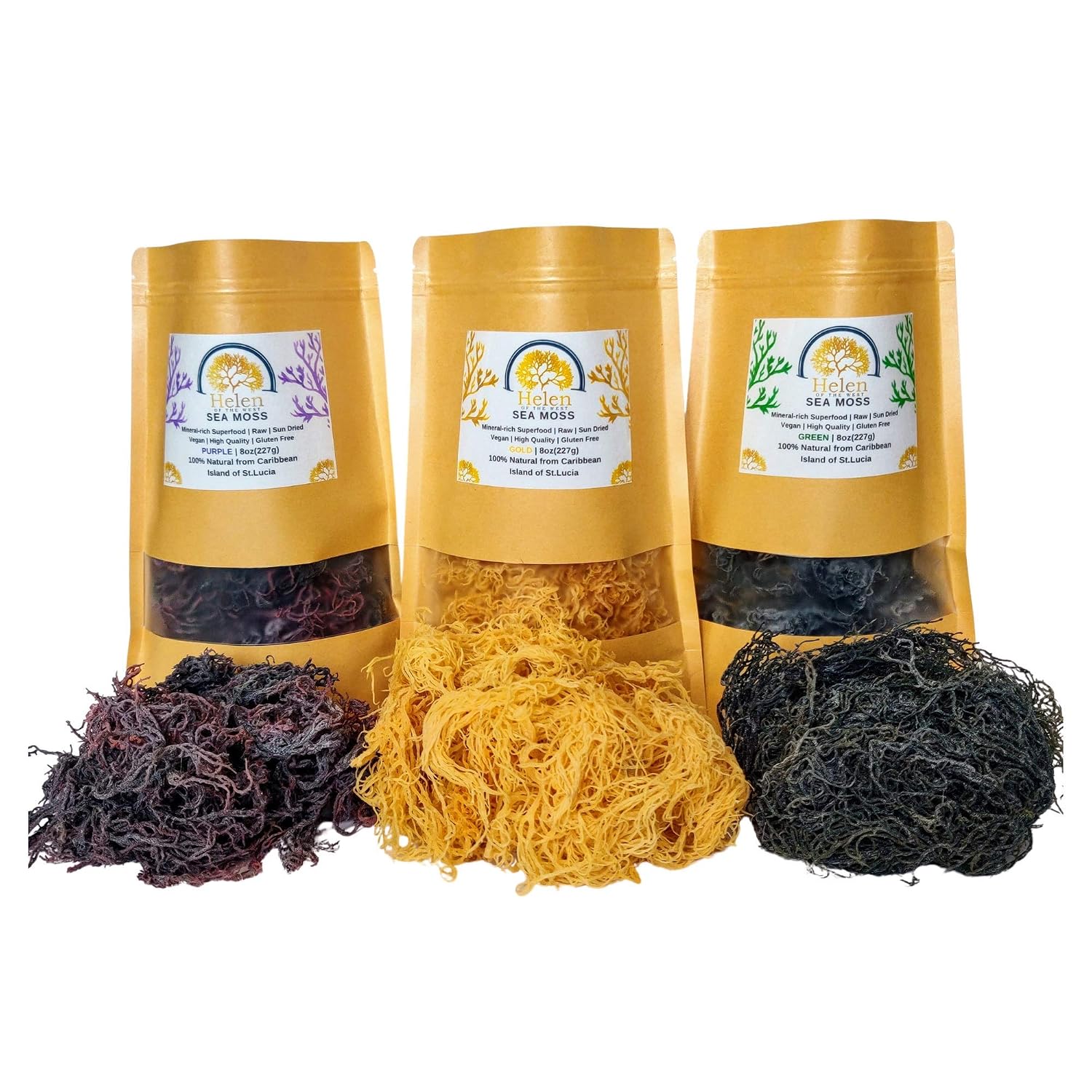 Wildcrafted Sea Moss | Gold - Purple - Green - Mixed | 100% Natural Irish Moss from St.Lucia | Mineral-Rich Superfood | 8oz Sun-Dried Moss | NO