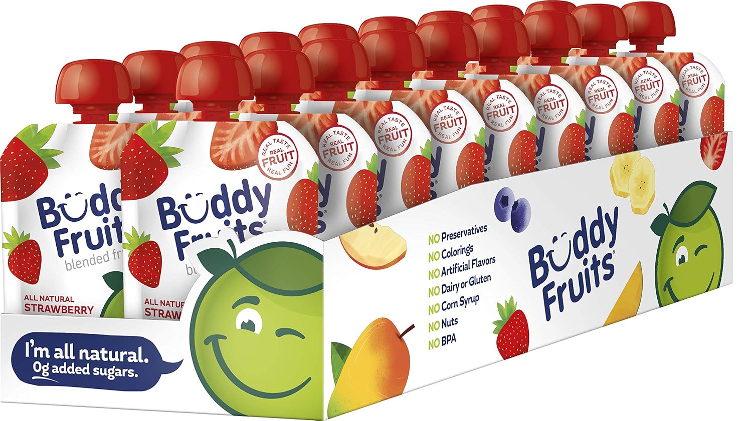 Buddy Fruits Snacks To Go Multifruit Unsweetened Applesauce 3.2oz Pouch (18pk) Gluten-Nut-Dairy-Preservatives-BPA Free, Non GMO, Kosher