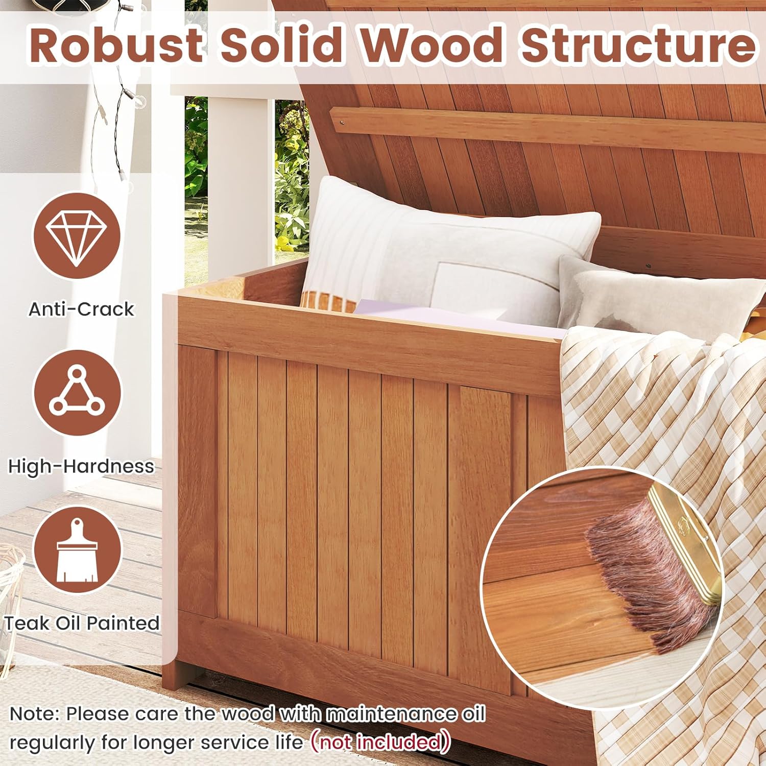 Tangkula 46 Gallon Acacia Wood Deck Box, Garden Backyard Storage Bench, Outdoor Storage Container for Patio Furniture Cushions and Gardening Tools