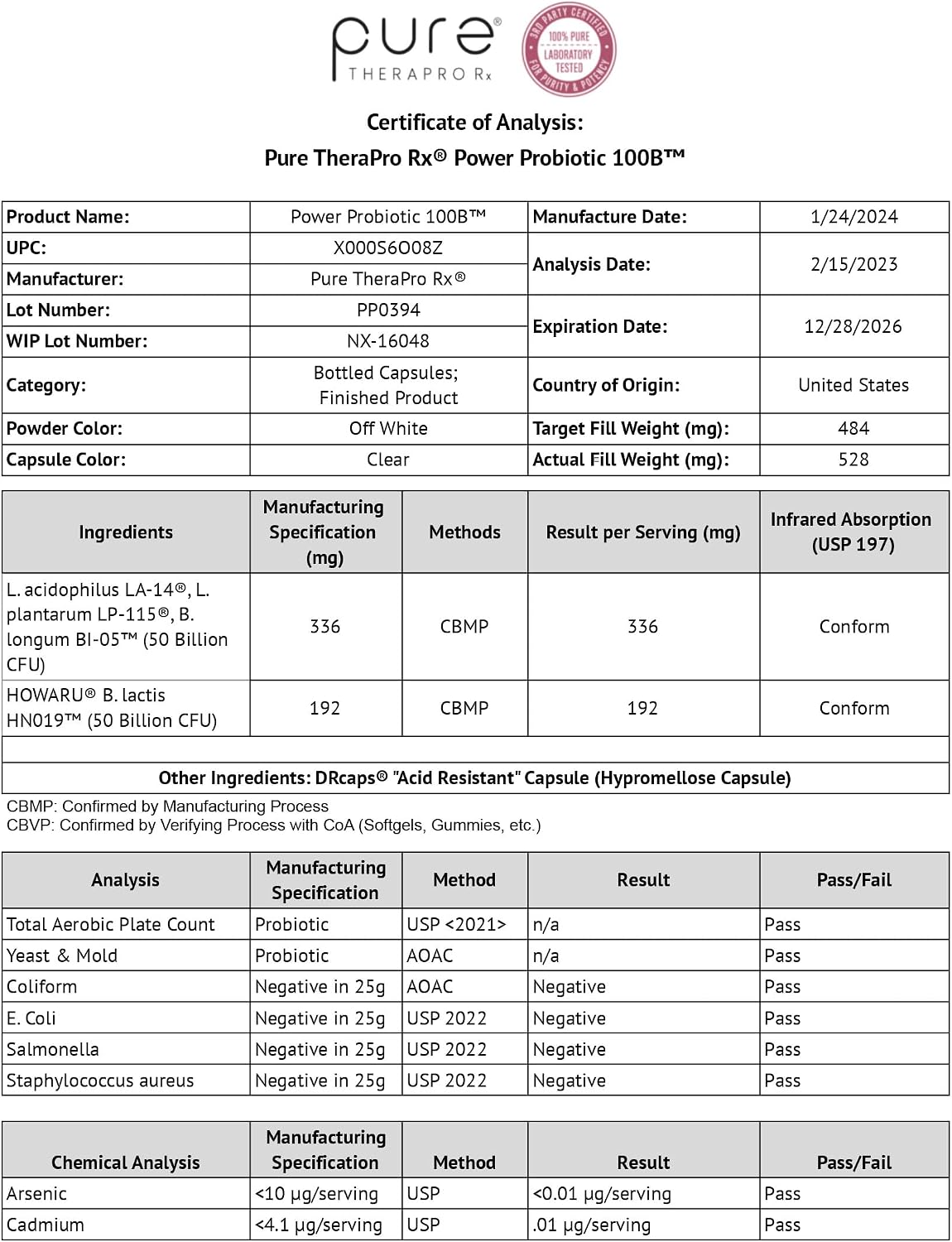 Power Probiotic 100B, 100 Billion CFU, 30 Acid-Resistant Capsules