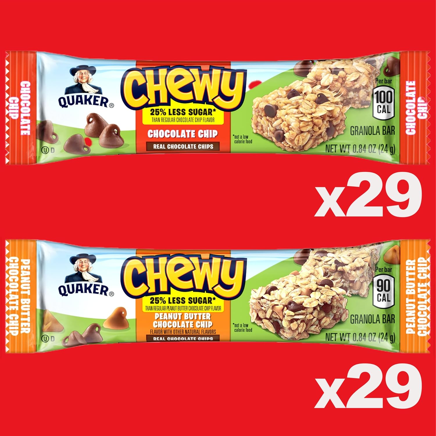 Quaker Chewy Granola Bars, Chocolate Chip, 58 Count - Packaging May Vary