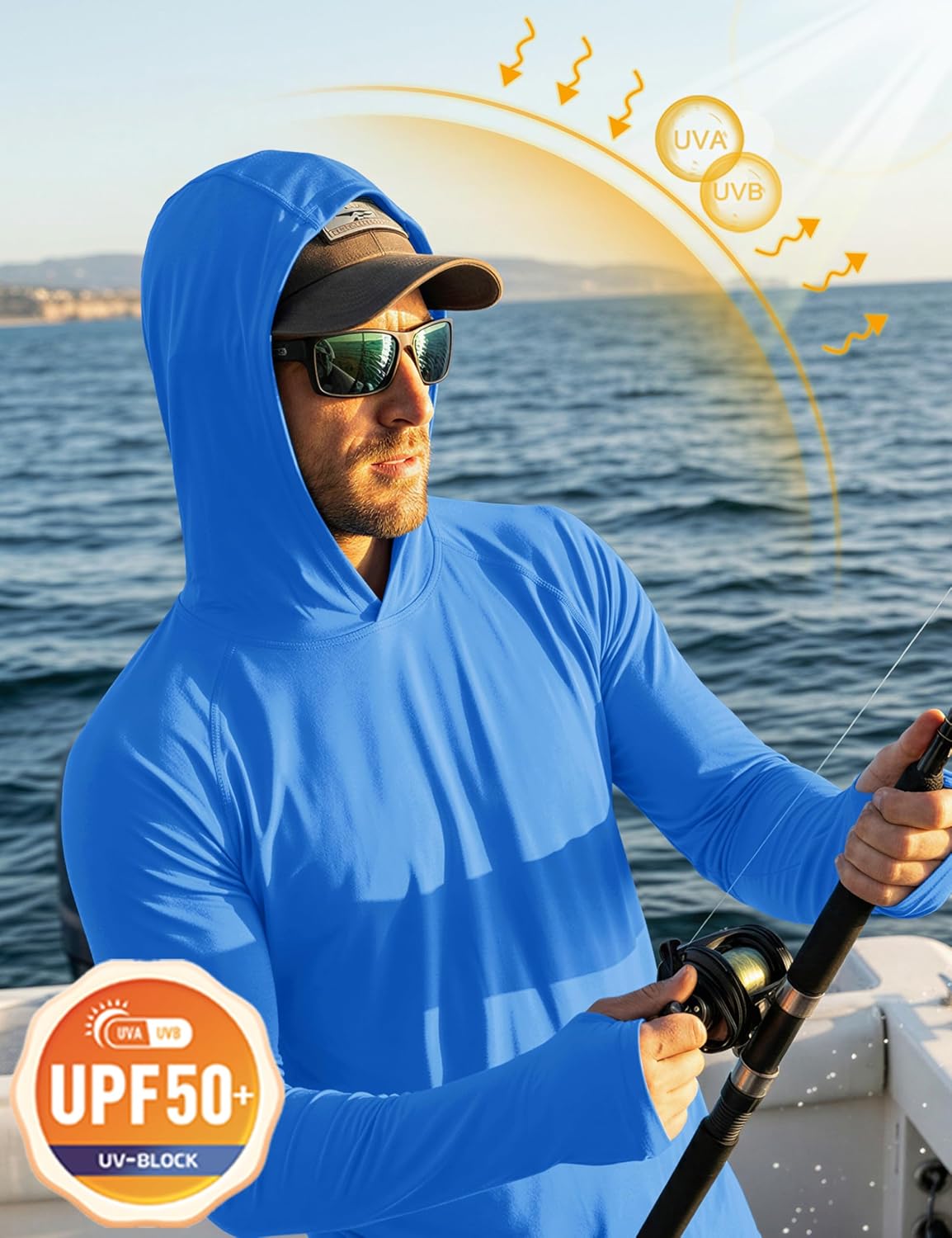 MAGCOMSEN Men's Hooded UPF 50+ Sun Protection T Shirts Long Sleeve Athletic Fishing Shirts Rash Guards