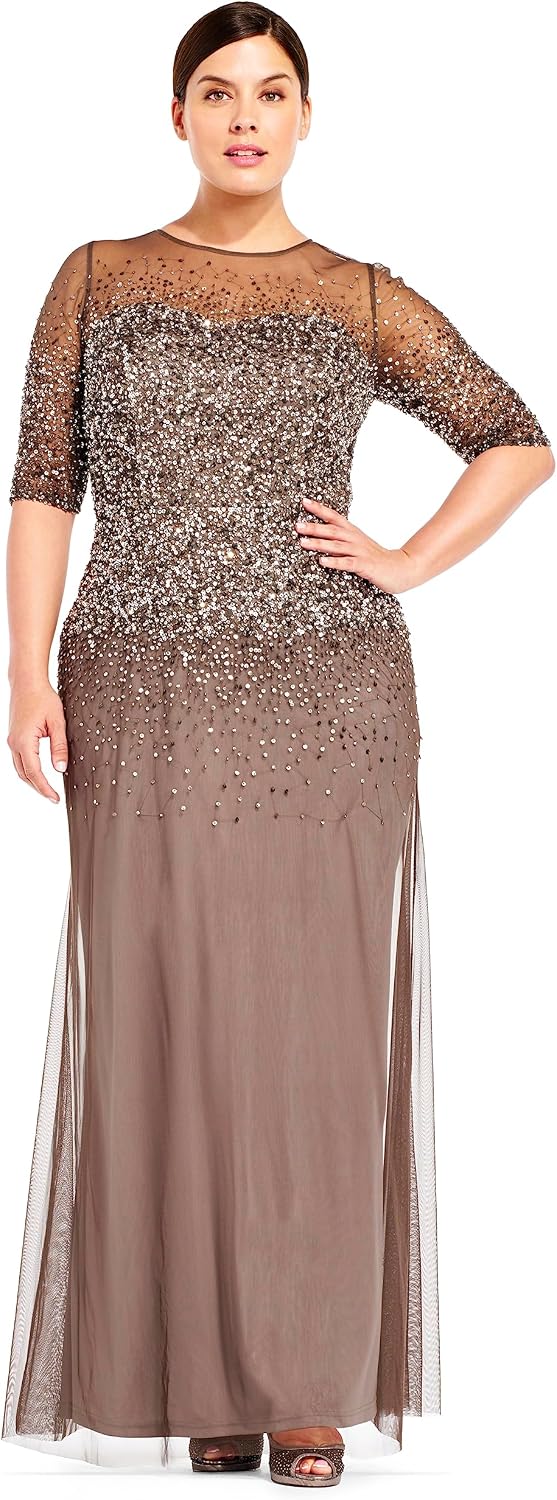 Adrianna Papell Women's Plus-Size Beaded Illusion Gown