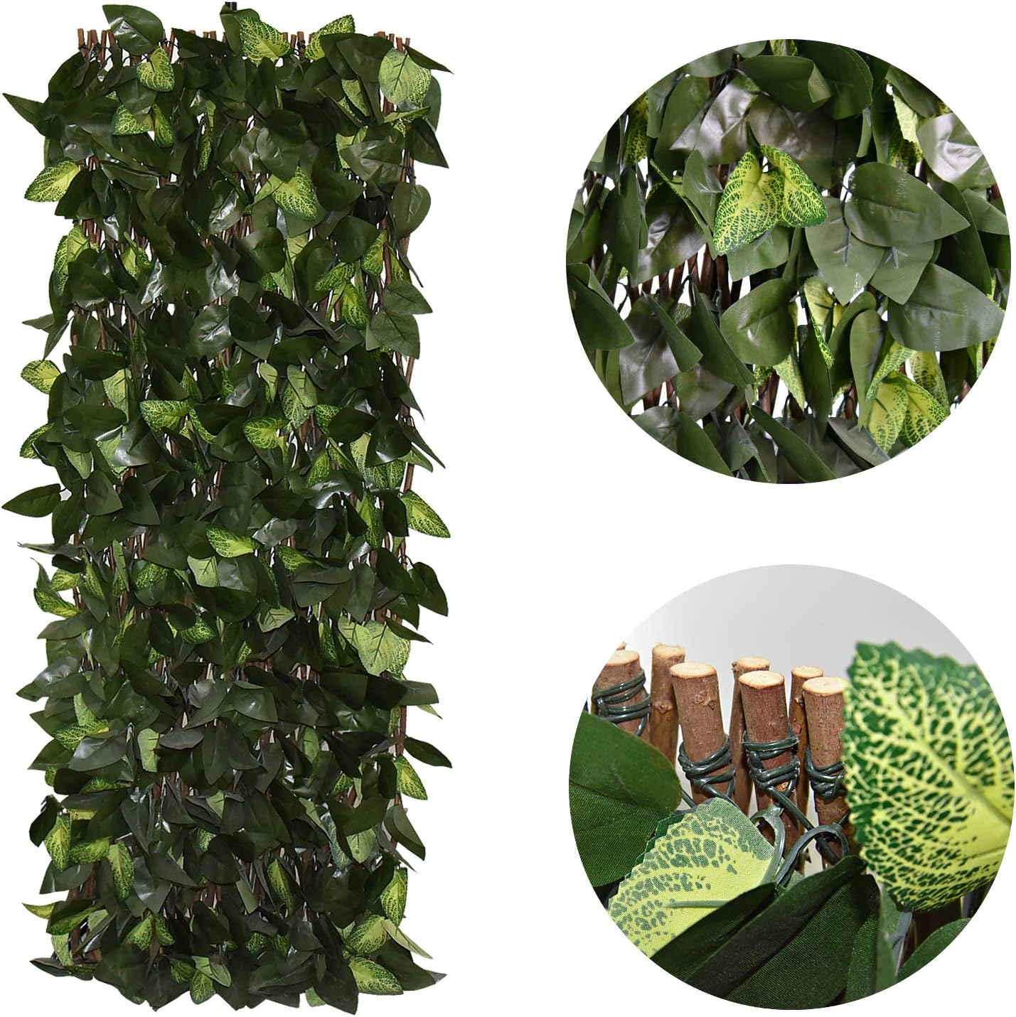 Expandable Fence Privacy Screen for Balcony Patio Outdoor,Decorative Faux Ivy Fencing Panel,Artificial Hedges (Single Sided Leaves)……
