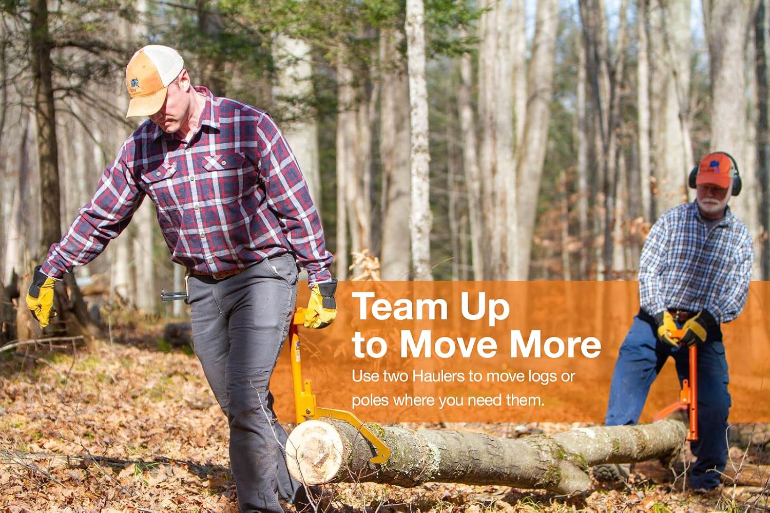 Hauler - 21” Cant Hook Log Roller and Carrier | Orange Powder-Coated Log Hauler Hand Tool for Firewood Harvesting, Brush or Tree Removal. (Patented, Made in USA, With A Warranty)