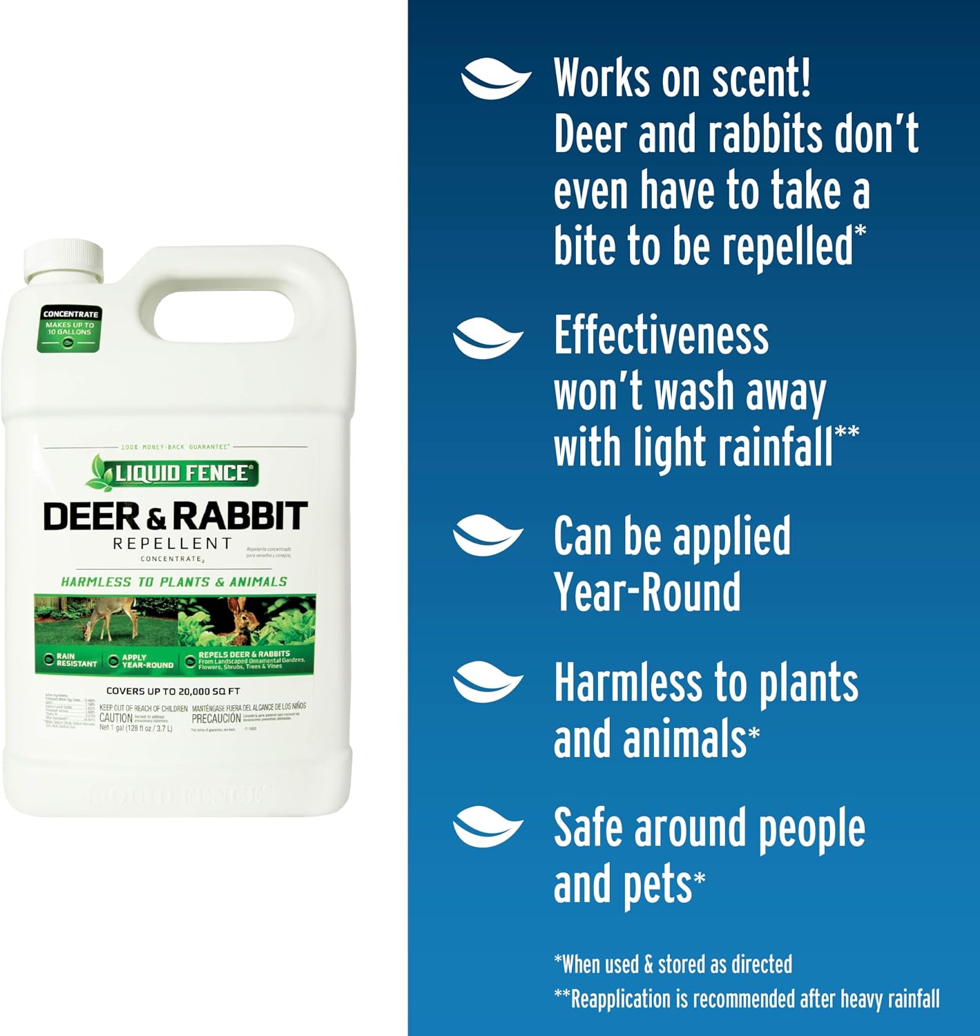 Liquid Fence Deer And Rabbit Repellent Concentrate 32 Ounces, Apply Year-Round | Use to Treat on Gardens, Flowers, Shrubs, Trees & Vines, Covers up to 5,000 Sq. Ft., Harmless to Plants & Animals
