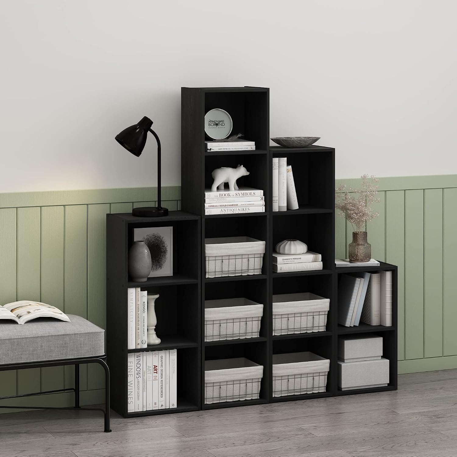 Furinno PASIR Book Shelf, 5-Tier Modern Bookshelf, Open Shelves Bookcase, 9 x 12 x 52, for Living Room, Bedroom, Home Office, Plain White