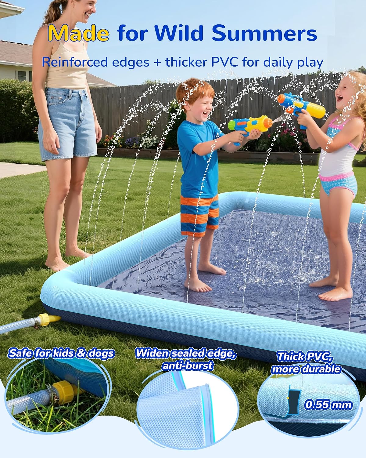 VISTOP 67" Non-Slip Splash Pad for Kids and Dogs, Thickened Sprinkler Pool for Toddlers, Outdoor Backyard Water Toys, Fun Fountain Play Mat for Babies