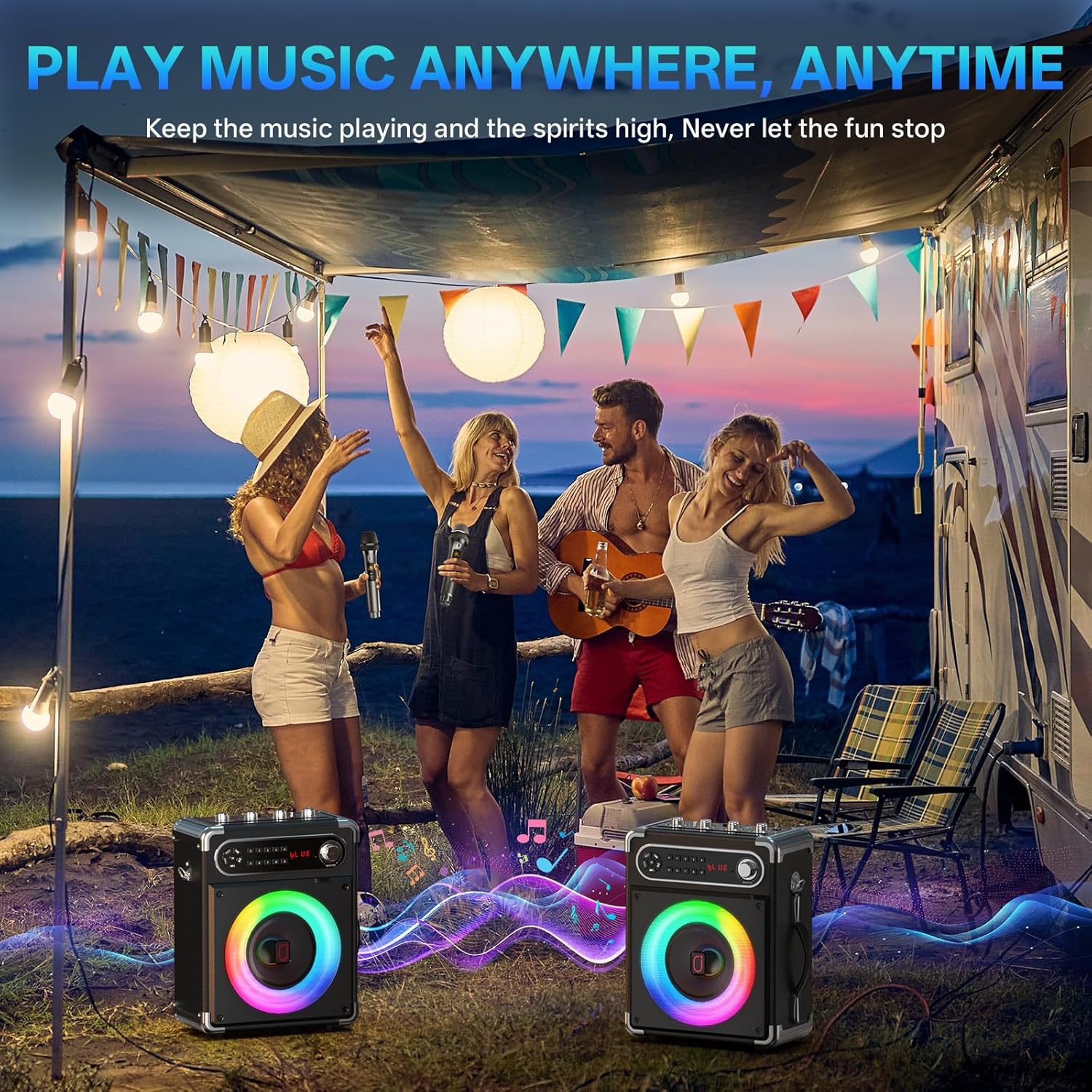 JYX Karaoke Machine, 2 Wireless Microphones, Portable Bluetooth 5.3 PA Speaker with Disco Lights, Smart TV Compatible, Upgraded Subwoofer