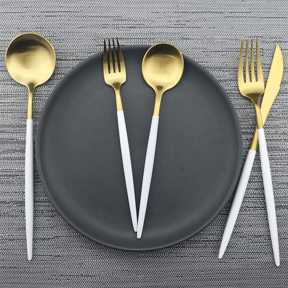 JASHII Luxury 18/10 Rainbow Flatware Set - 304 Stainless Steel Colorful Cutlery - 5-Piece Adaline Royal Modern Satin Finish for Birthday