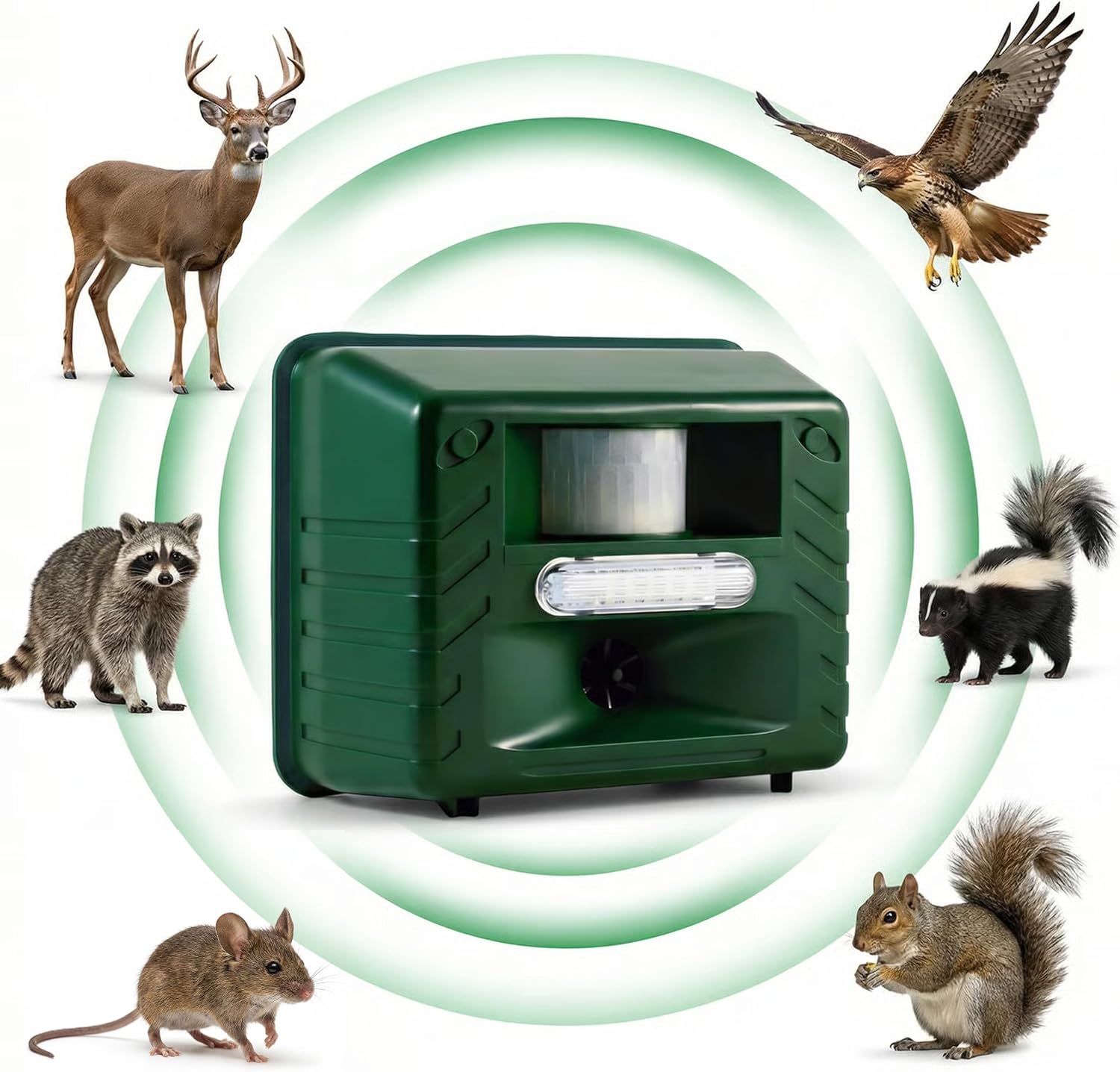 ASPECTEK Yard Sentinel Ultrasonic Animal Repeller with Strobe Light, 3 Mode Protection, Motion Sensor, Deterrent for Deer, Raccoons, Squirrels and Opossums AC and Battery Powered - 1 Pack