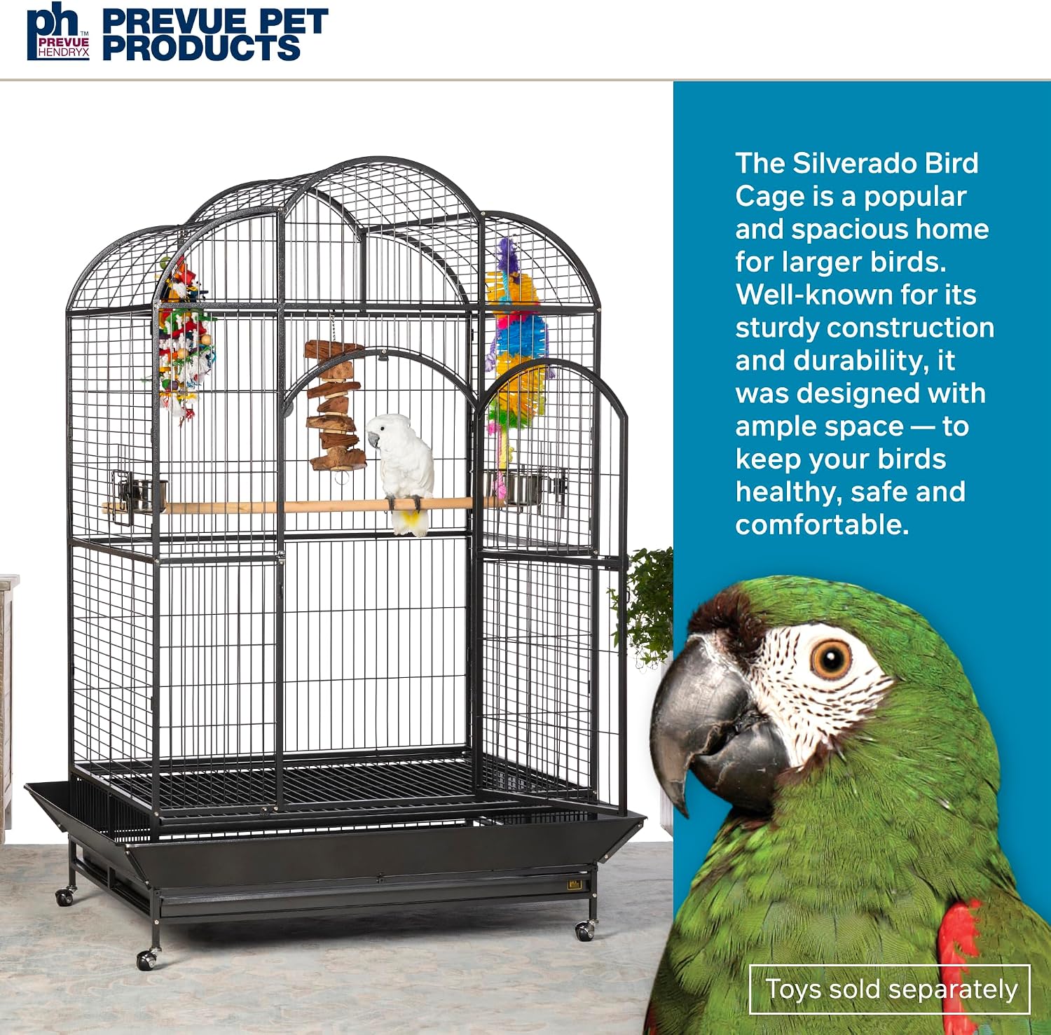 Prevue Pet Products Steel Bird Flight Cage with Wheels - Black, Large | Large Birdcage for Parakeets, Canaries, Finches, Cockatiels, Lovebirds, & Green Cheeks, Metal Standing Birdcage