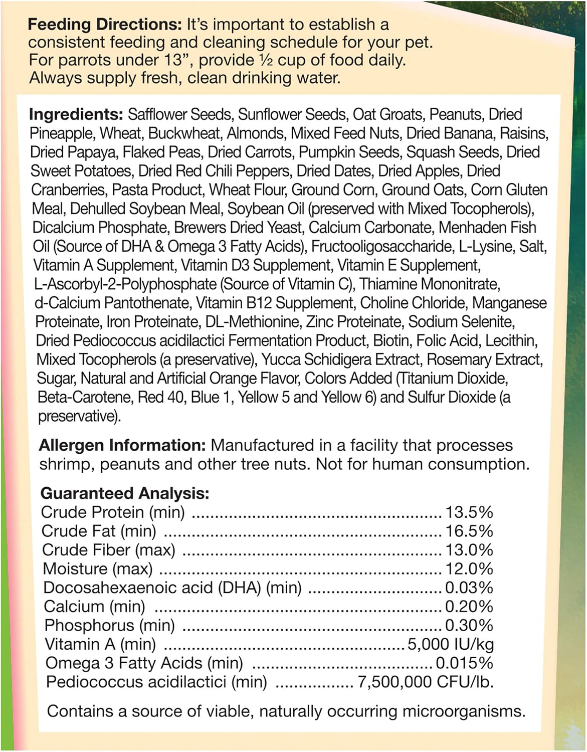 F.M. Brown's Tropical Carnival Gourmet Bird Food for Parrots, African Greys, and Conures Under 13", Probiotics for Digestive Health