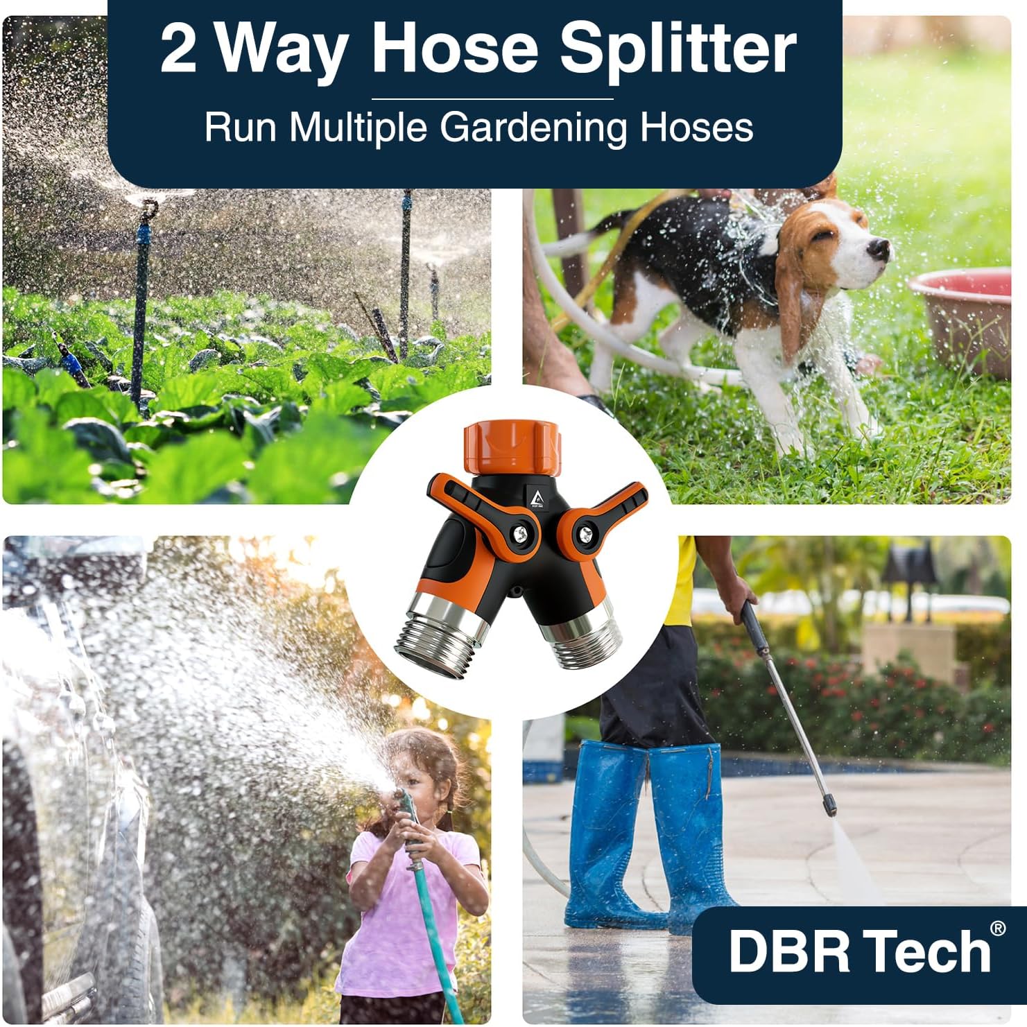 DBR Tech® Hose Splitter 2 Way, Heavy Duty Metal Connector, Two Way Garden Hose Splitter, High Flow Spigot Faucet Bib Adapter