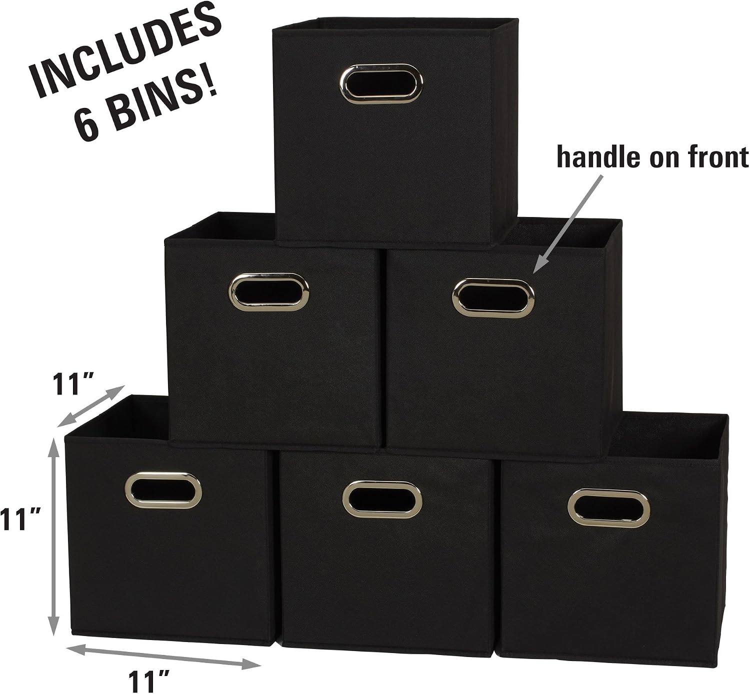 Household Essentials Fabric Storage Bins 6 Piece Set, Strong Poly-Woven Fabric, Sturdy Chipboard Sides, Grommet Front Handle, Stackable and Foldable, Classic Design, Navy