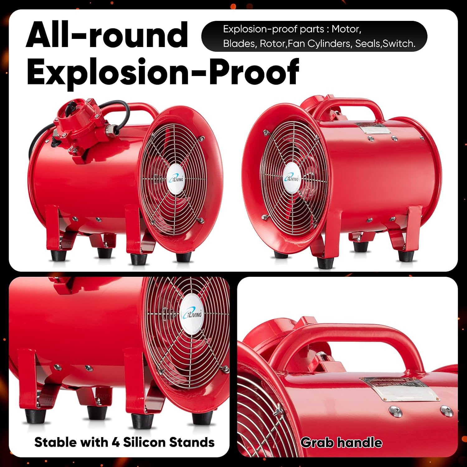 iLiving - ILG8EF12EX Explosion Proof Utility High Velocity Blower, Fume Extractor, Portable Exhaust and Ventilator Fan, Air Ventilation with 2720 CFM