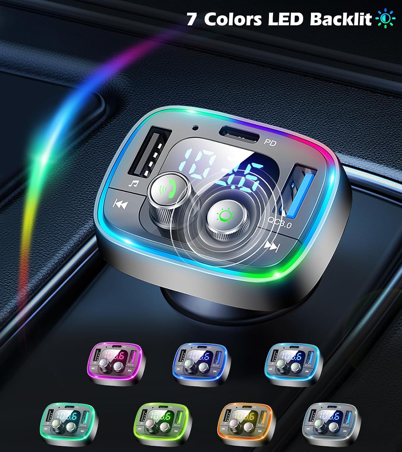 LIHAN Bluetooth Car Adapter 5.4, FM Transmitter, 48W PD/QC Charger