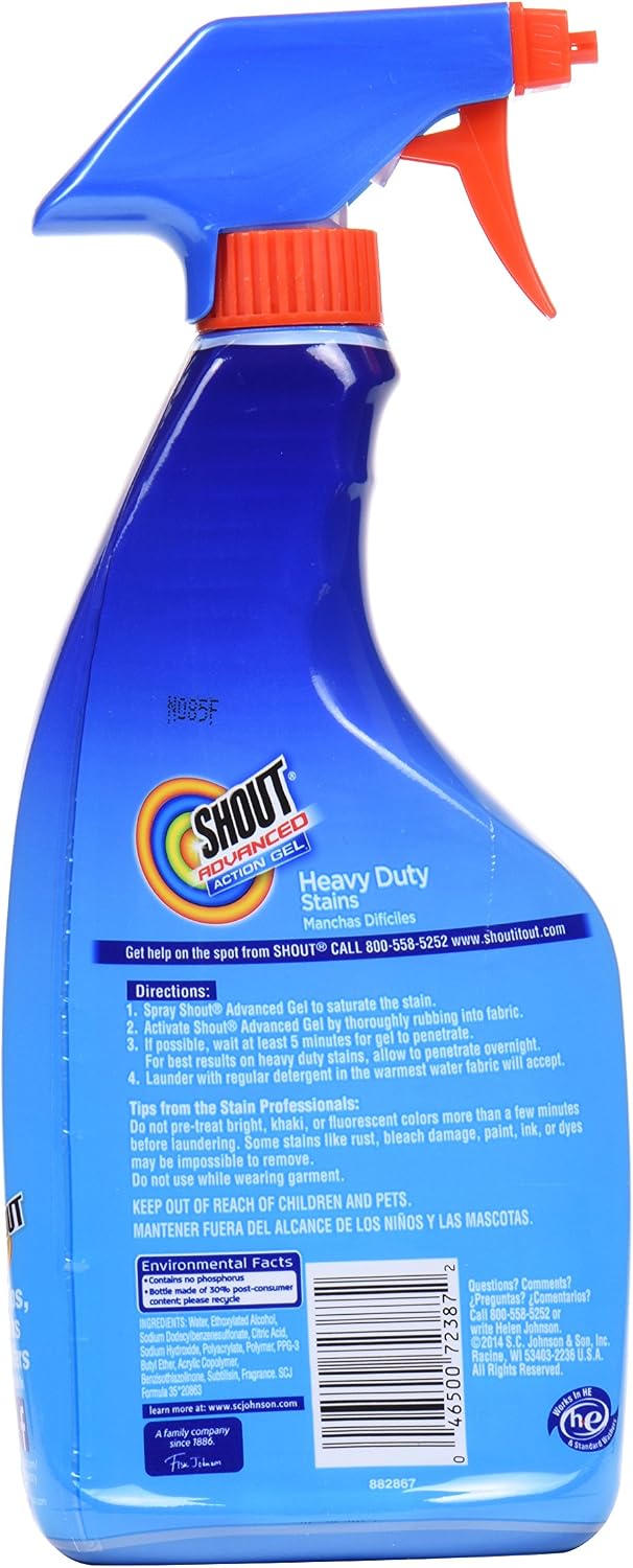 SHOUT Advanced Laundry Stain Remover Gel for Clothes Laundry, Breaks Down Stubborn, Dried-in, and Tough Stains, 22oz Spray, Pack of 3 (Packaging May Vary)
