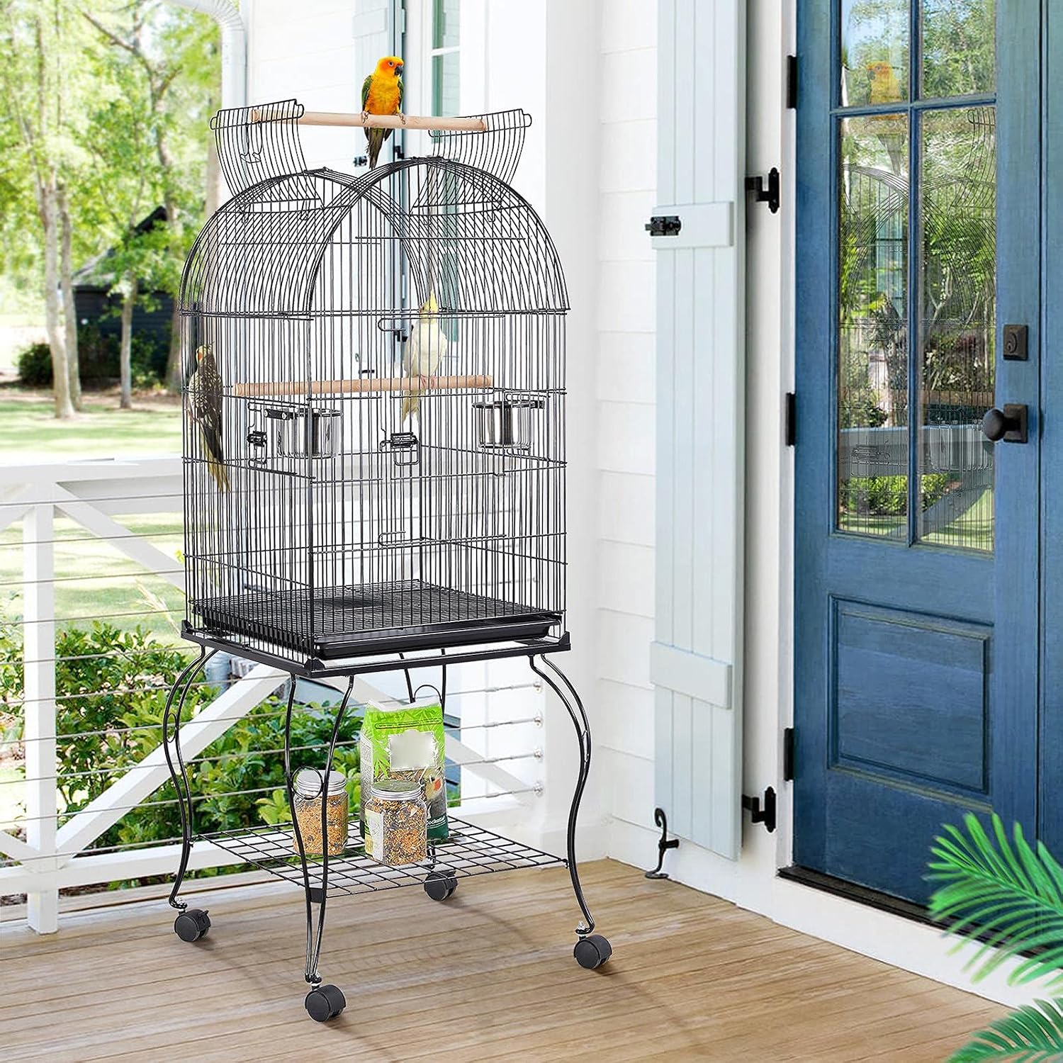 Yaheetech 59-inch Dome Open Top Large Medium Parrot Bird Cage On Stand for Sun Parakeets Conures Quaker Parrot Rolling Cockatiel Bird Cage