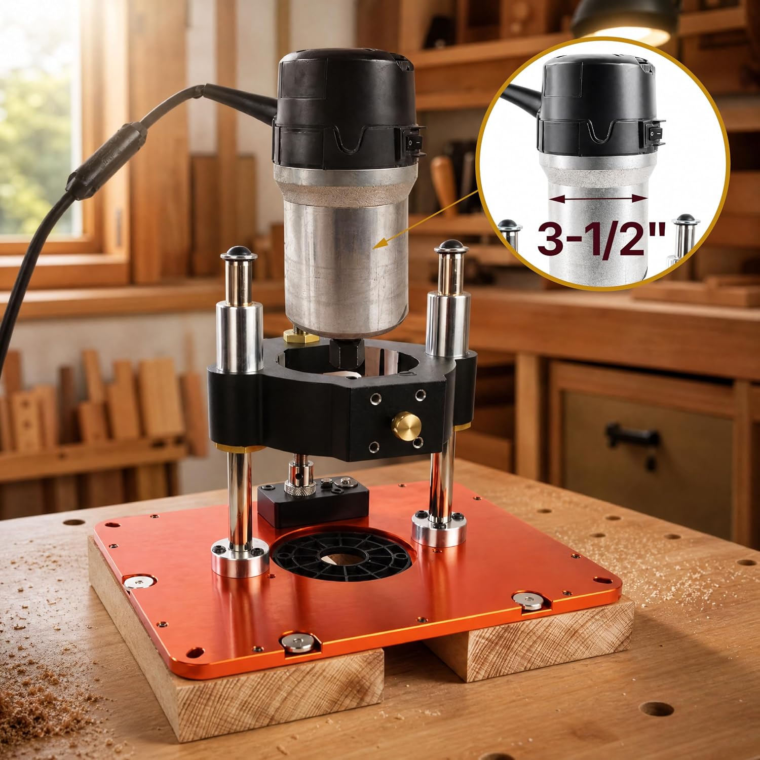 O'SKOOL Router Lift System, 3-1/2" Router Motor Fit