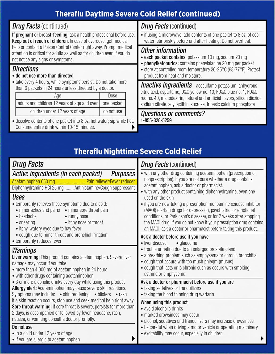 Theraflu Day and Night Pack, Severe Cold Relief, 18 Packets | Cold, Cough, and Flu Relief Powder for Use in Hot Liquids, Dual Formulas for Day and Night, Multiple Tea Flavors