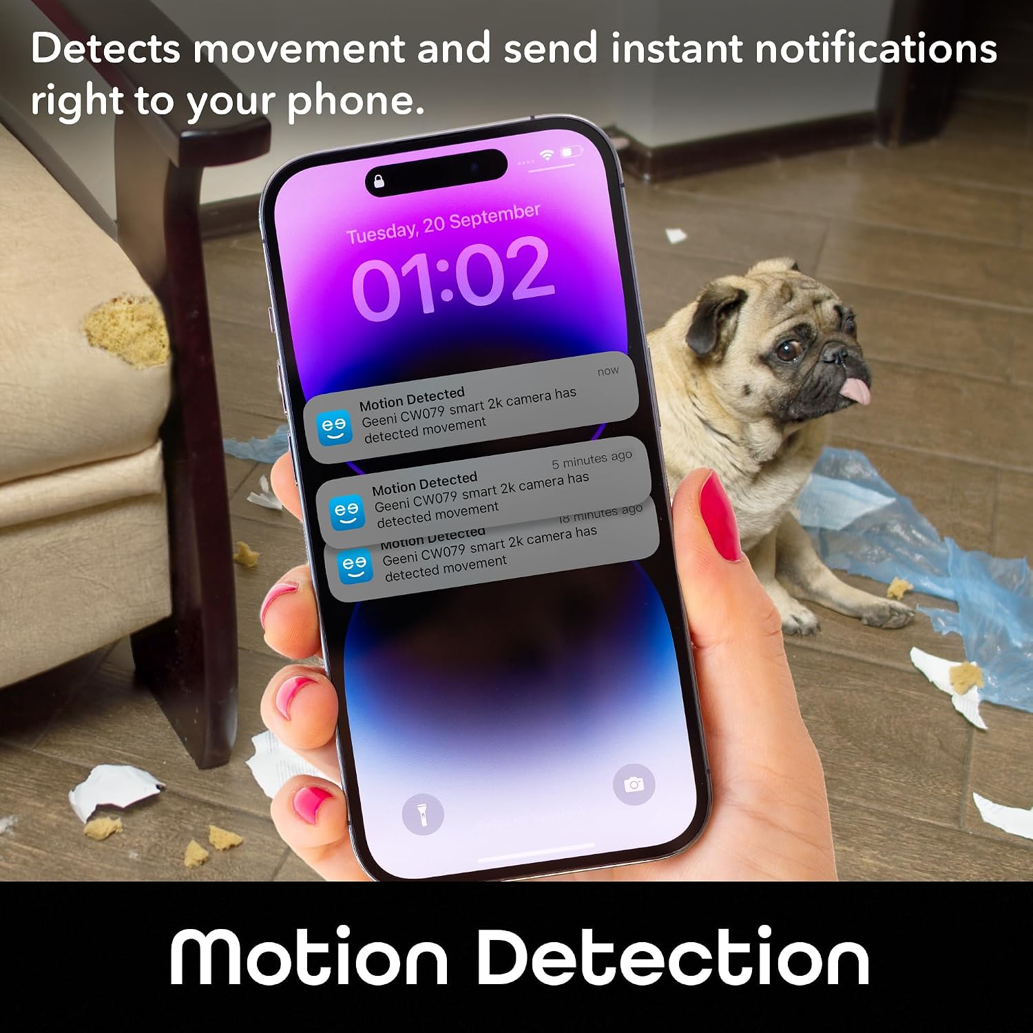 Geeni PetConnect Auto-Rotate Crystal-Clear 2K Quad HD Smart Pet Camera | 2560X1440 2K resolution at 20 fps, motion detection, night vision