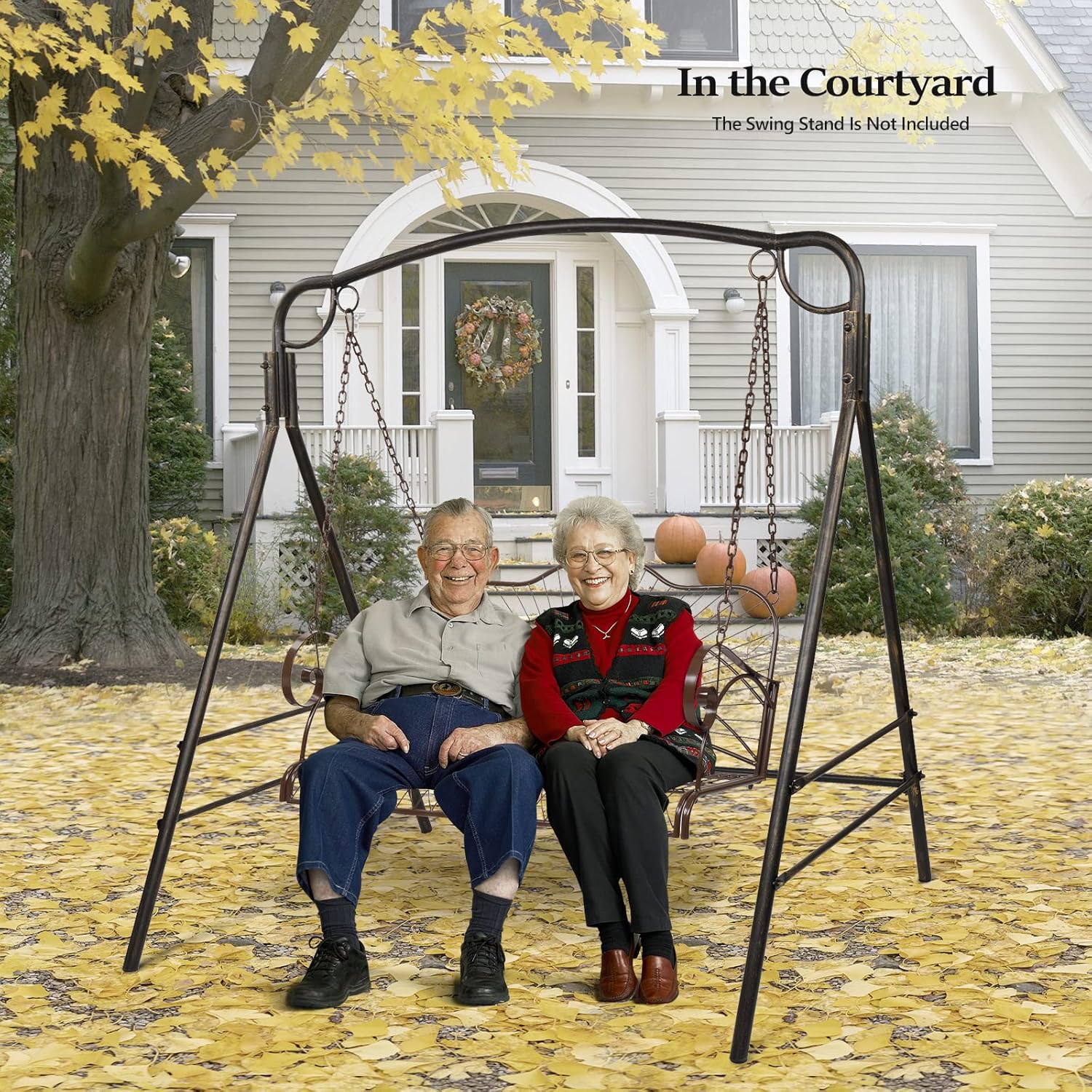 VINGLI Heavy Duty Metal Porch Swing, 660 LBS Outdoor Swing Bench, Curved