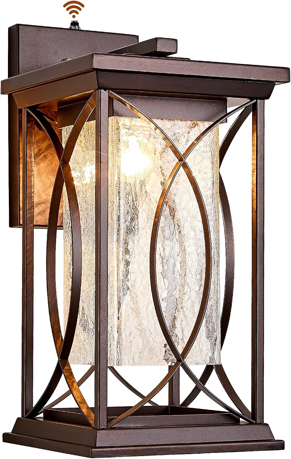 Dusk to Dawn Modern Outdoor Coach Lantern Exterior Light Fixtures Black Aluminum with Crack-Like Glass Waterproof Wall Sconce Mission Outside Light
