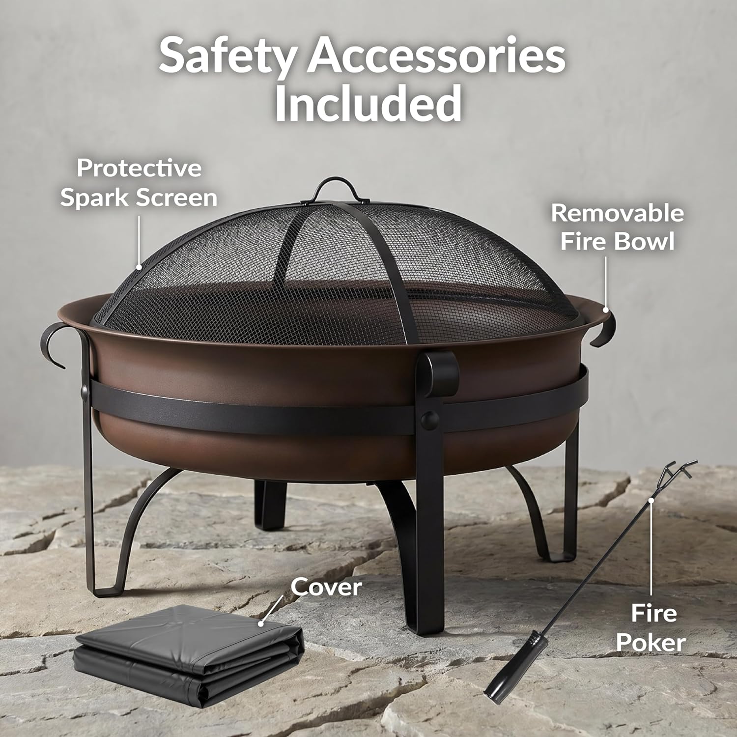 Sunnydaze Round Patio Fire Pit for Outside Wood Burning, Dark Bronze, 29"