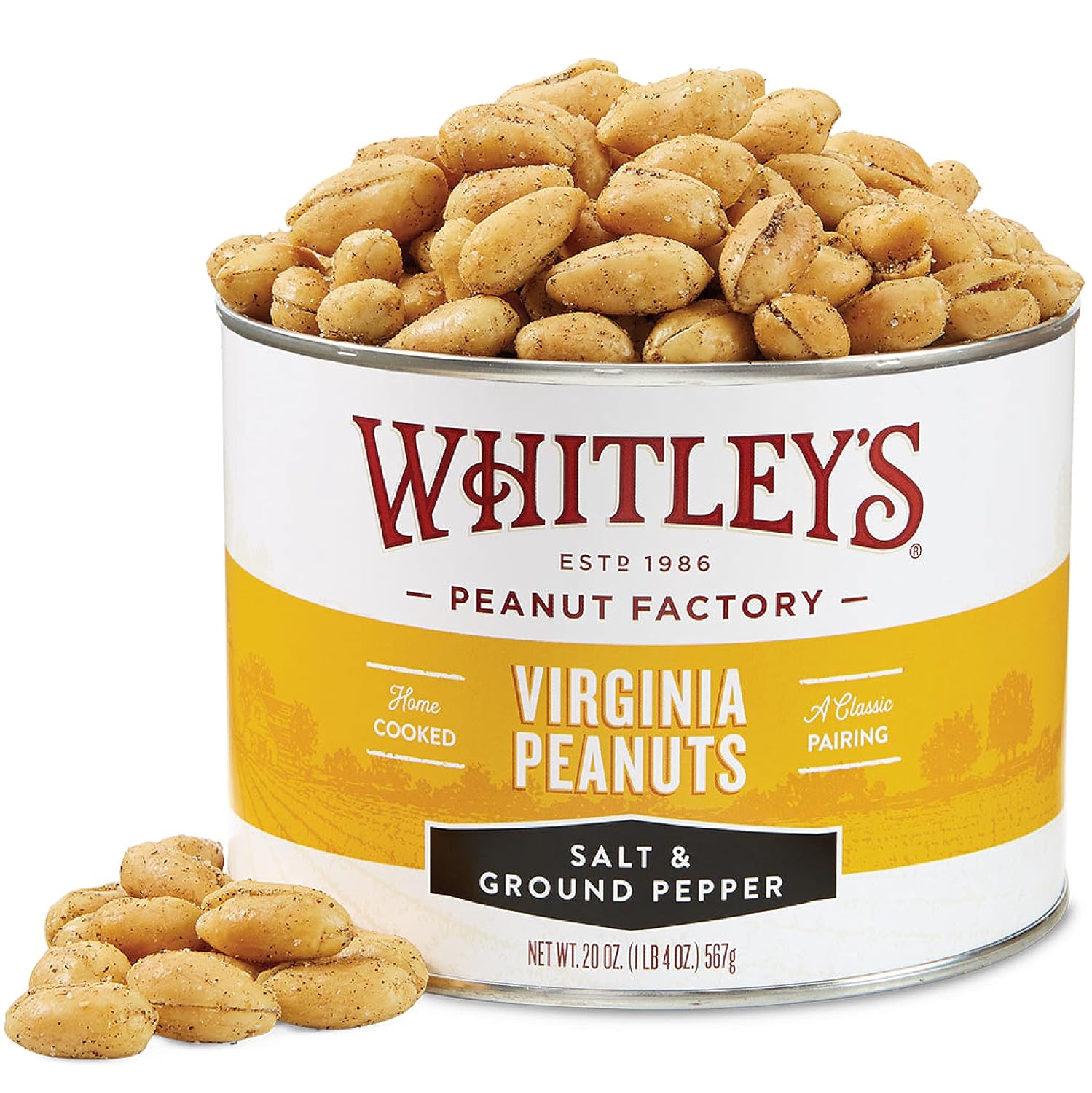 Whitley’s Salted Virginia Peanuts, Super Extra Large, Home Cooked 40 oz | Small Batch Roasted, Hand Seasoned, Vacuum-Sealed Tin, Coconut & Peanut Oil, Gluten Free, Cholesterol Free, 2.5 Pounds